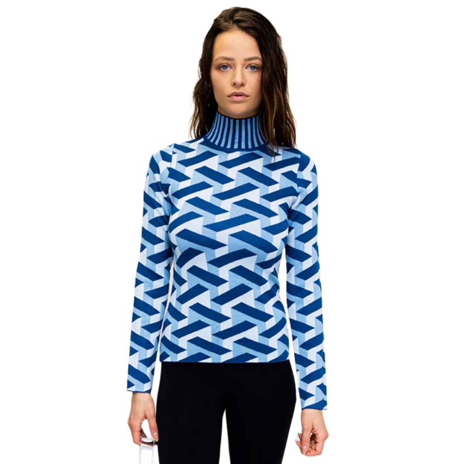 Ronny Kobo NWT Ronny Kobo $128 Blue White Turtleneck Sweater Size Small Size S / US 4 / IT 40 - 1 Thumbnail