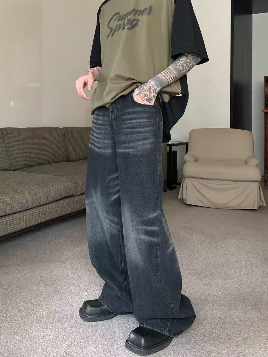 Japanese Brand × Vintage Black washed vintage distressed straight wide-leg jeans Size US 32 / EU 48 - 3 Thumbnail