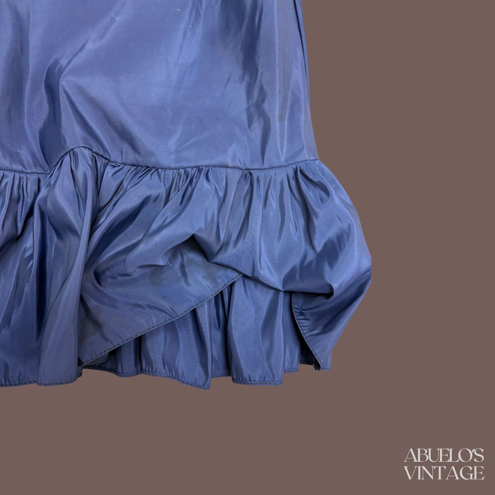 Vintage VTG Opera Ruffle Hem Skirt | Blue Satin | 70s Size 28" / US 6 / IT 42 - 2 Thumbnail