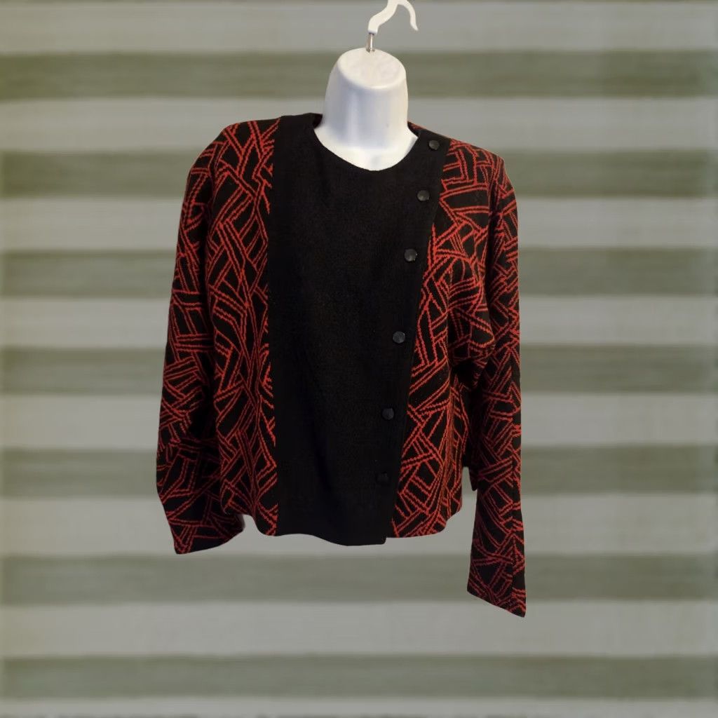 Vintage VINTAGE Knit Cardigan Style Top Womens M Red Knit Cardigan Layered Look New Wave Sweater Size M / US 6-8 / IT 42-44 - 1 Thumbnail
