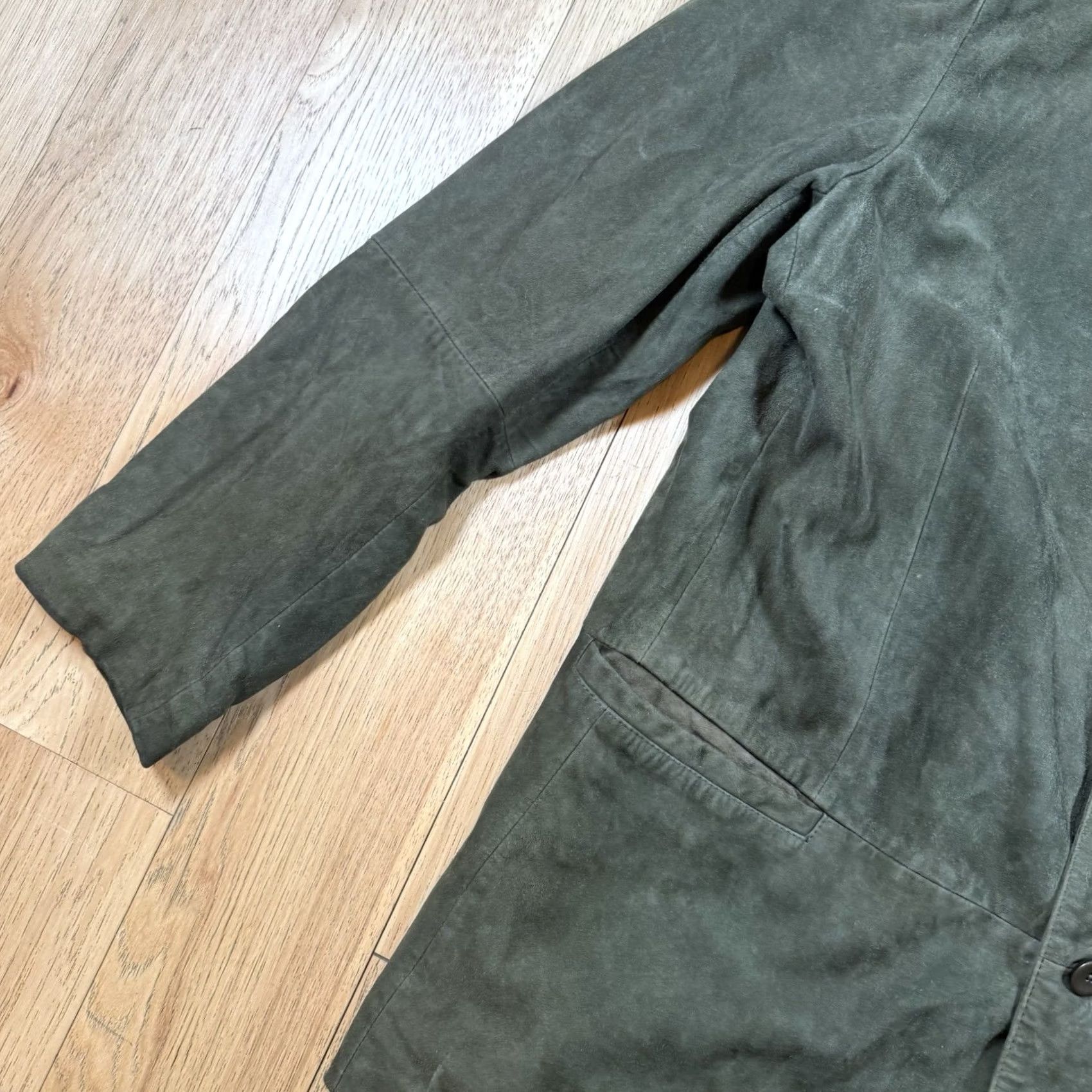 Vintage VINTAGE Jhane Barnes Blazer Coat Leather Green Mens 46 Sports Overcoat Jacket Blazer 46 Mens Green Leather Sports VTG Jhane Barnes Brown? Size 46R - 4 Thumbnail