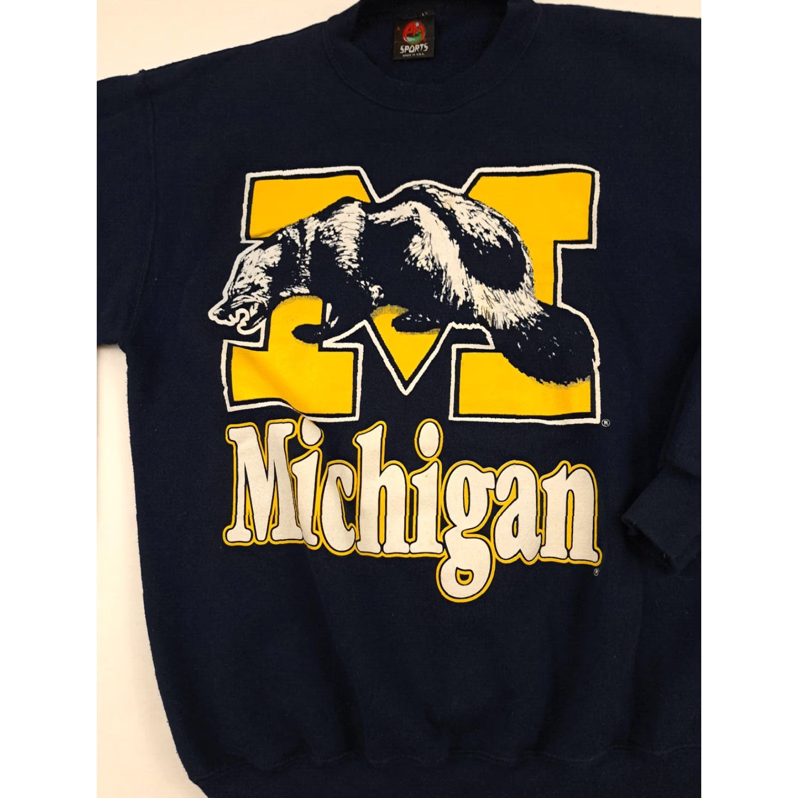Vintage VINTAGE Michigan Wolverines Sweatshirt PM Sports Unisex Adults Crew Neck Long Sleeve Pullover Blue Cotton Canvas Logo Graphic Print Size LG/L Size US L / EU 52-54 / 3 - 5 Thumbnail