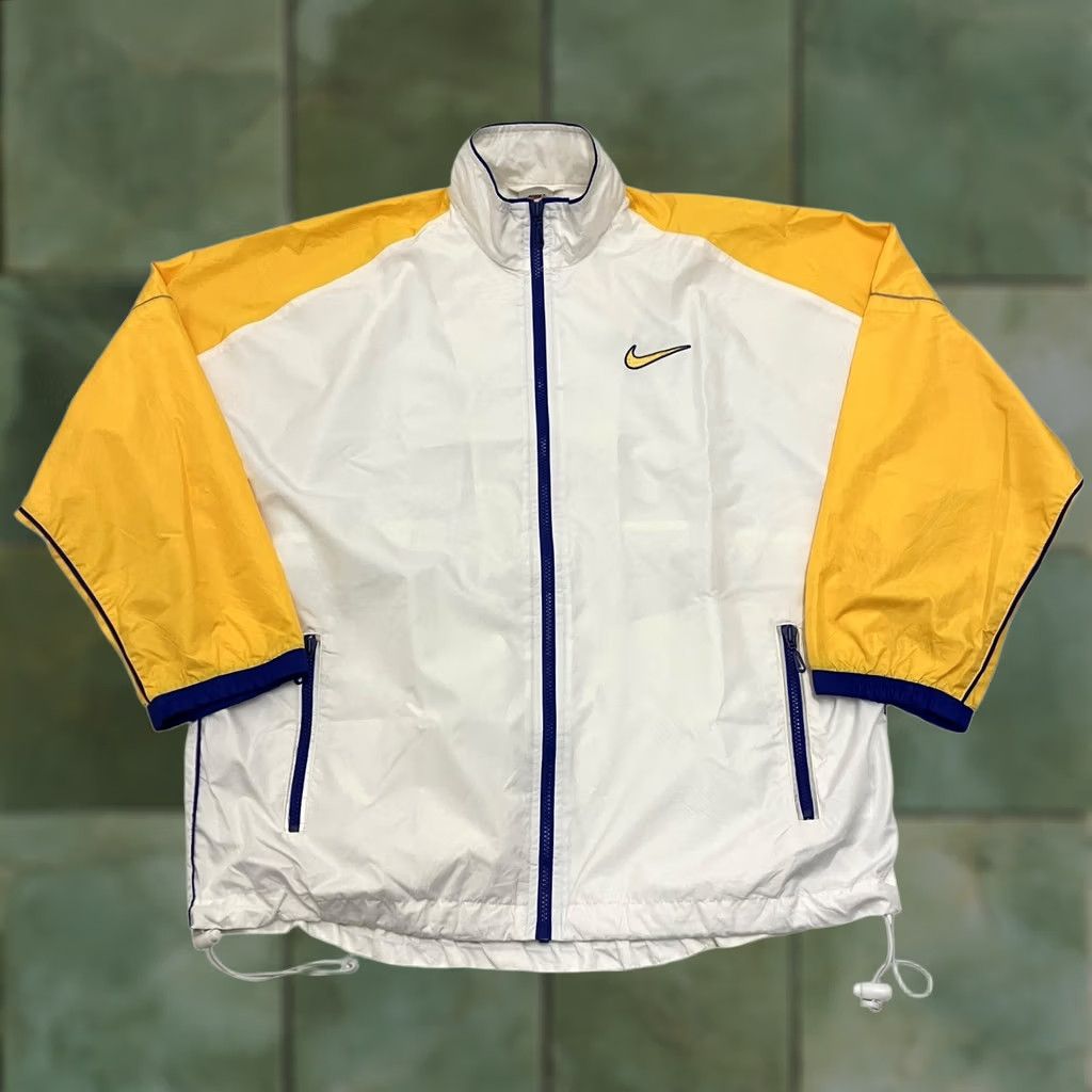 Nike VINTAGE Nike Windbreaker Jacket Womens M 8/10 White Yellow Blue 90s Shell Size M / US 6-8 / IT 42-44 - 1 Thumbnail