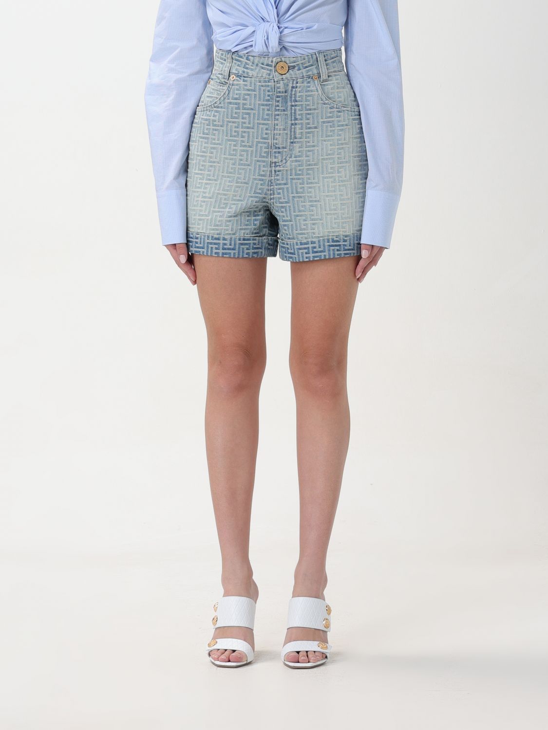 image of Balmain Short Woman Blue, Women's (Size 26)