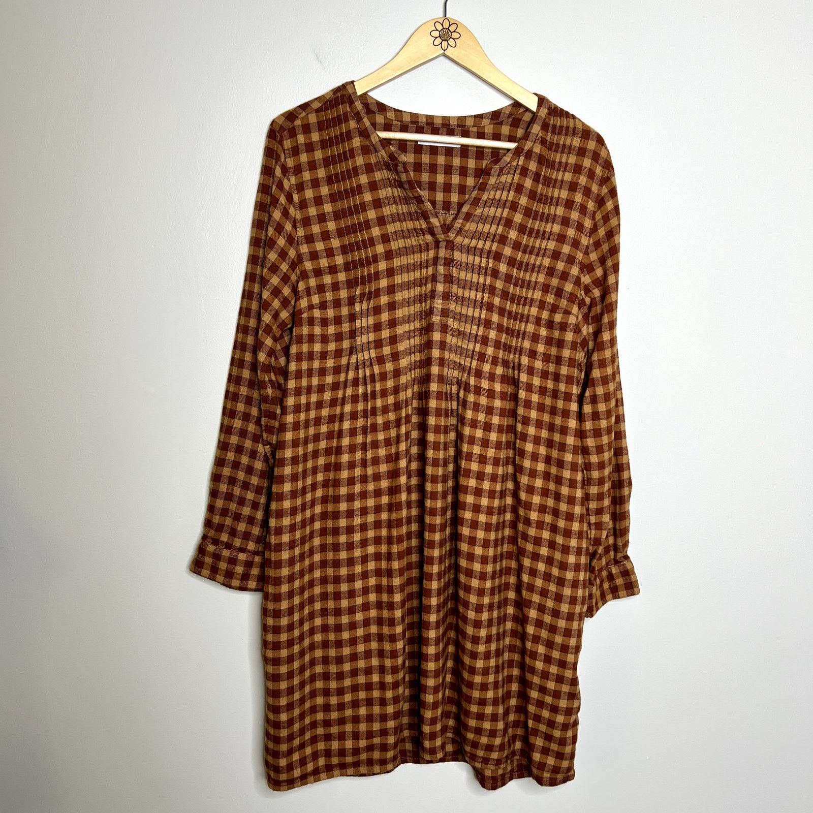 Other Sonoma Orange Plaid Pattern Long Sleeve Peasant Dress Size L / US 10 / IT 46 - 4 Thumbnail