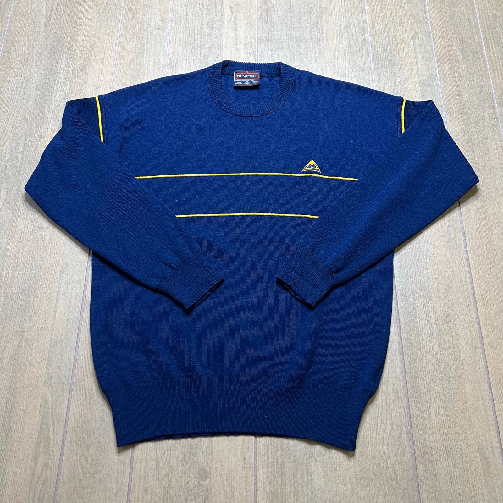 Vintage DEMETRE Wool Sweater Men’s Medium Blue Yellow Stripe