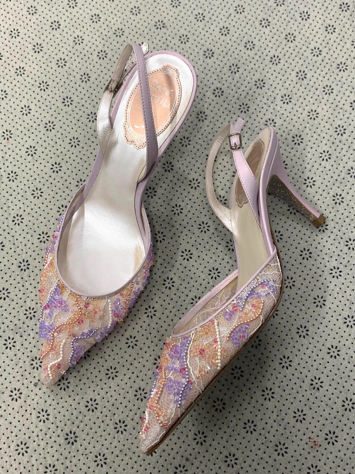 Roberto Cavalli RC Pink Purple Lace Beaded Heels EUR 36.5 New Size US 5 / IT 35 - 3 Thumbnail