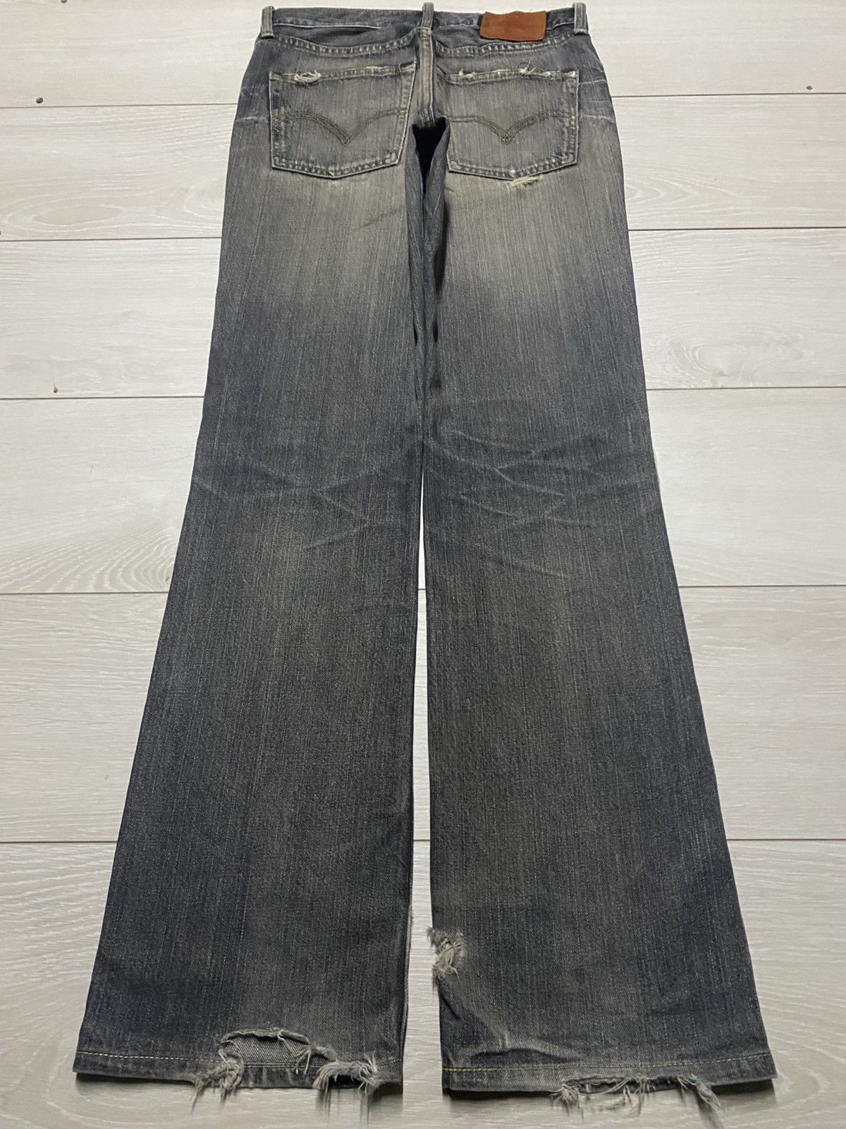 Levi's Vtg Levis 507 Y2K Sanforized Black Distressed Flare Jeans Size US 30 / EU 46 - 2 Thumbnail