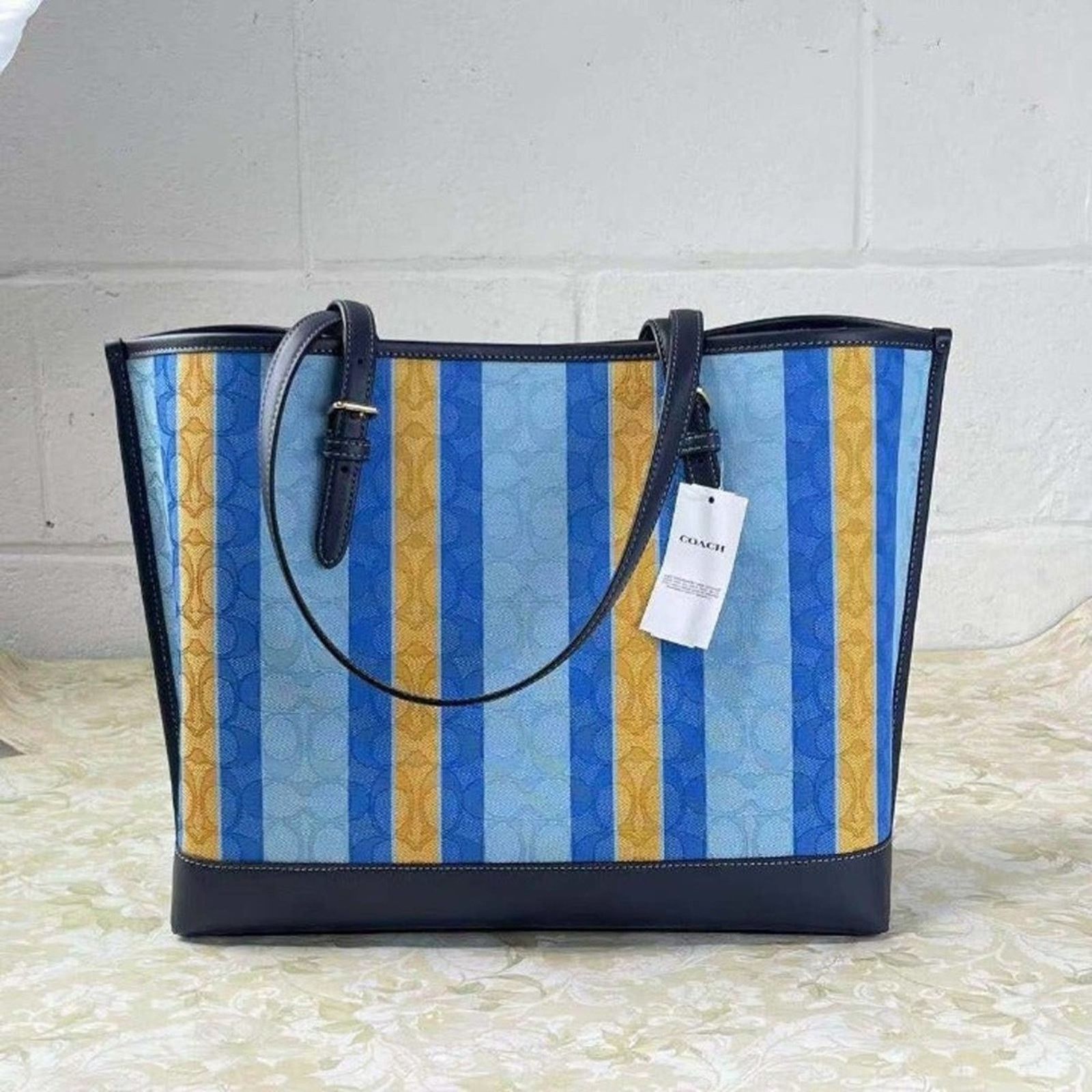 Coach Coach Mollie Tote in signature jacquard stripes C4088 Blue Size ONE SIZE - 2 Thumbnail