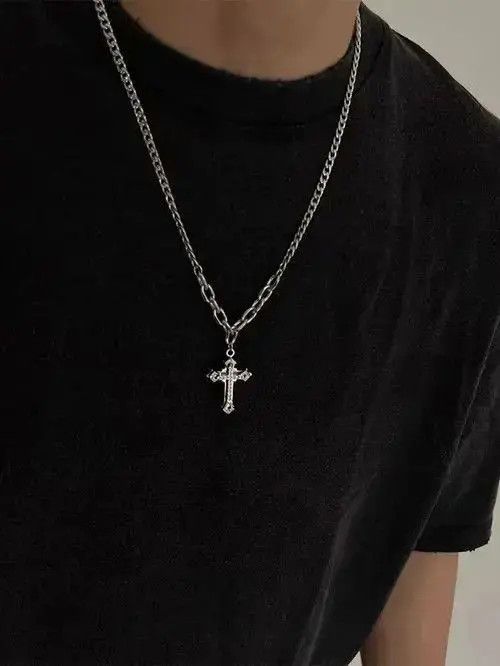 Jewelry Retro Punk Stainless Steel Cross Rhinestone Pendant Size ONE SIZE - 7 Thumbnail