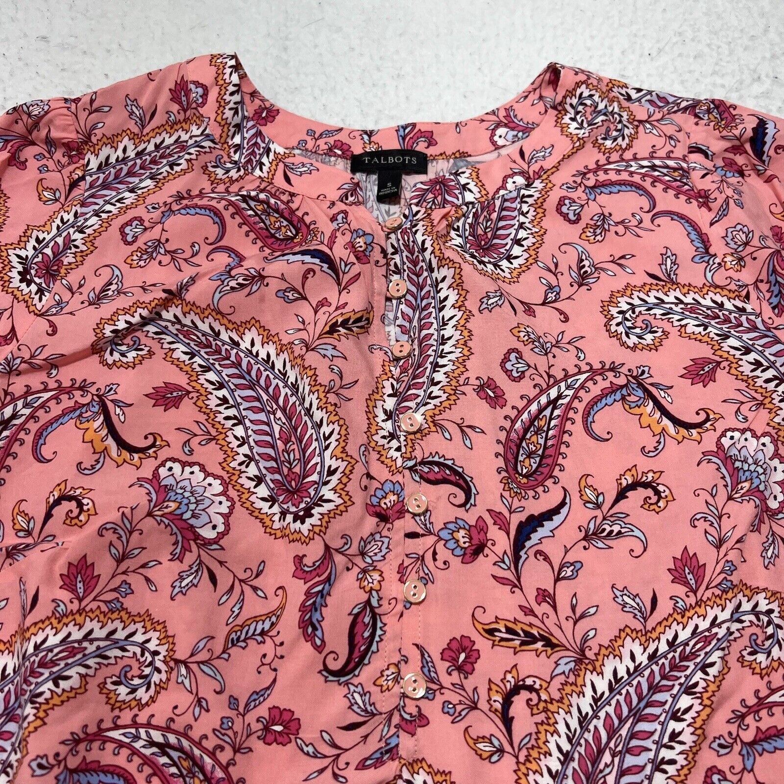 Other Talbots Small Pink Paisley Blouse Button Up Colorful Top Size S / US 4 / IT 40 - 2 Thumbnail