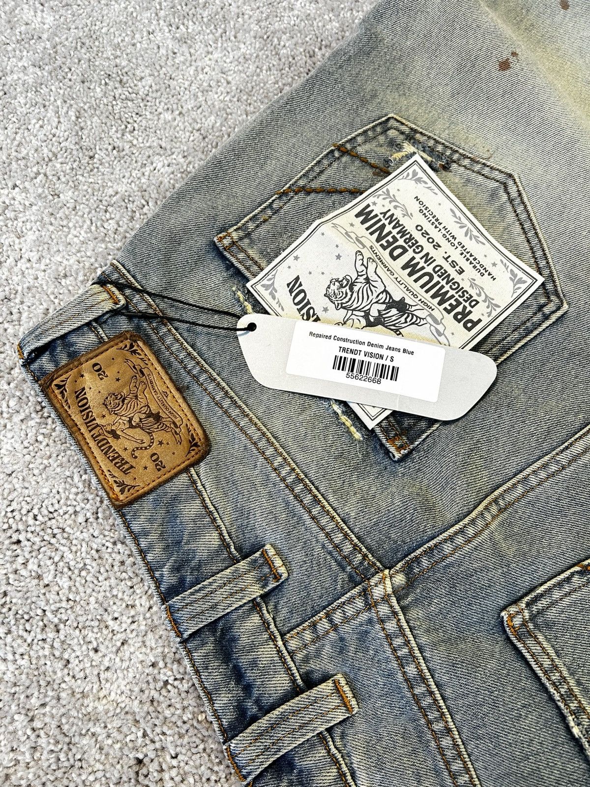 Trendt Vision Repaired Construction Denim Jeans Blue Size US 40 / EU 56 - 3 Thumbnail