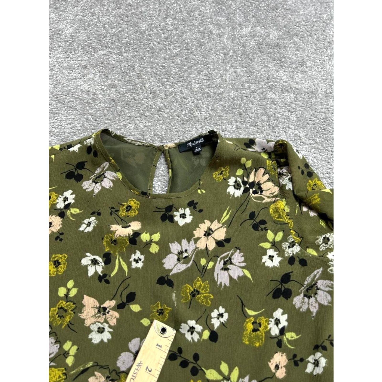 Madewell Madewell Georgette Peplum Top Women Small Green Floral Regular Fit Keyhole Back Size S / US 4 / IT 40 - 6 Thumbnail