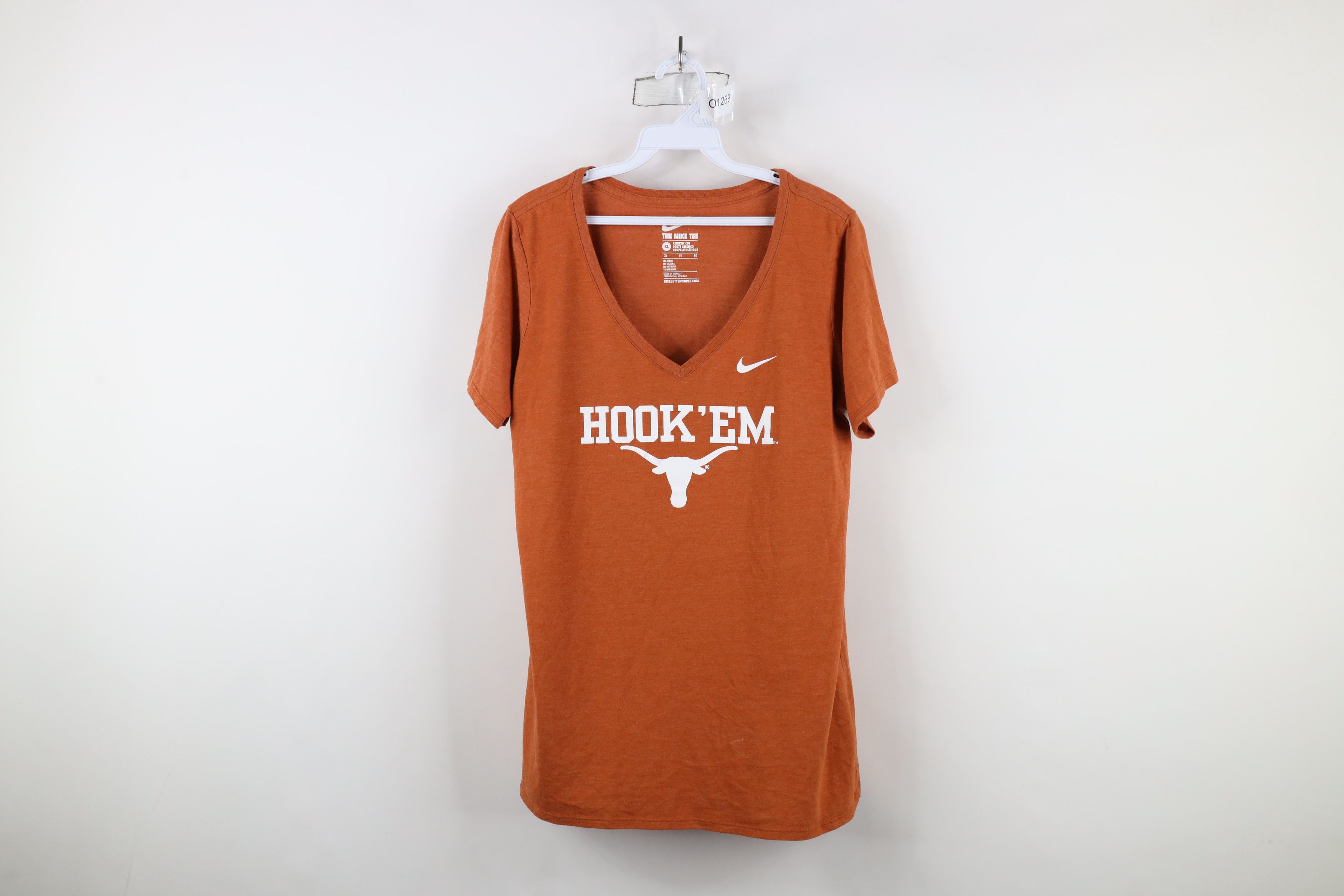 Nike × Vintage Nike Spell Out Hook Em University of Texas V-Neck T-Shirt Size XL / US 12-14 / IT 48-50 - 1 Thumbnail