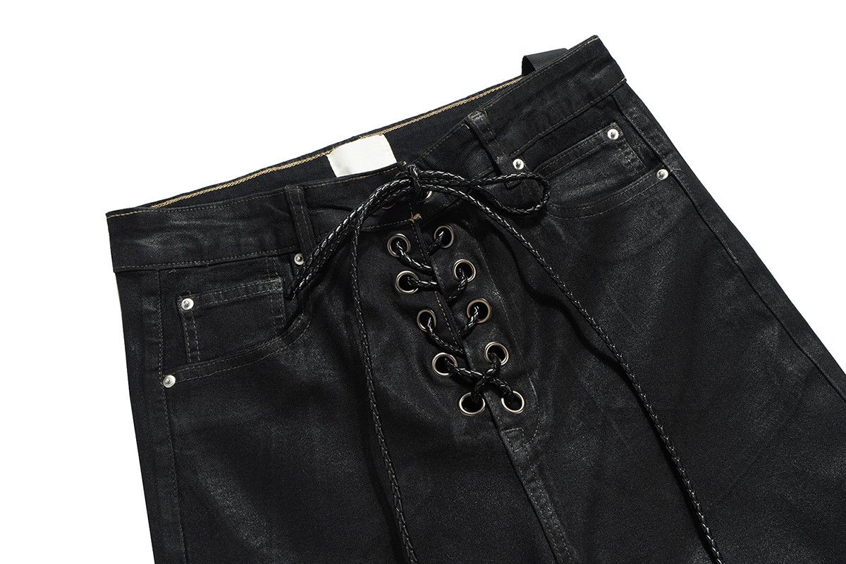 Jean × Vintage RO Ribbons Matte Coated Stretch Black Flared Jeans Size US 29 - 5 Thumbnail