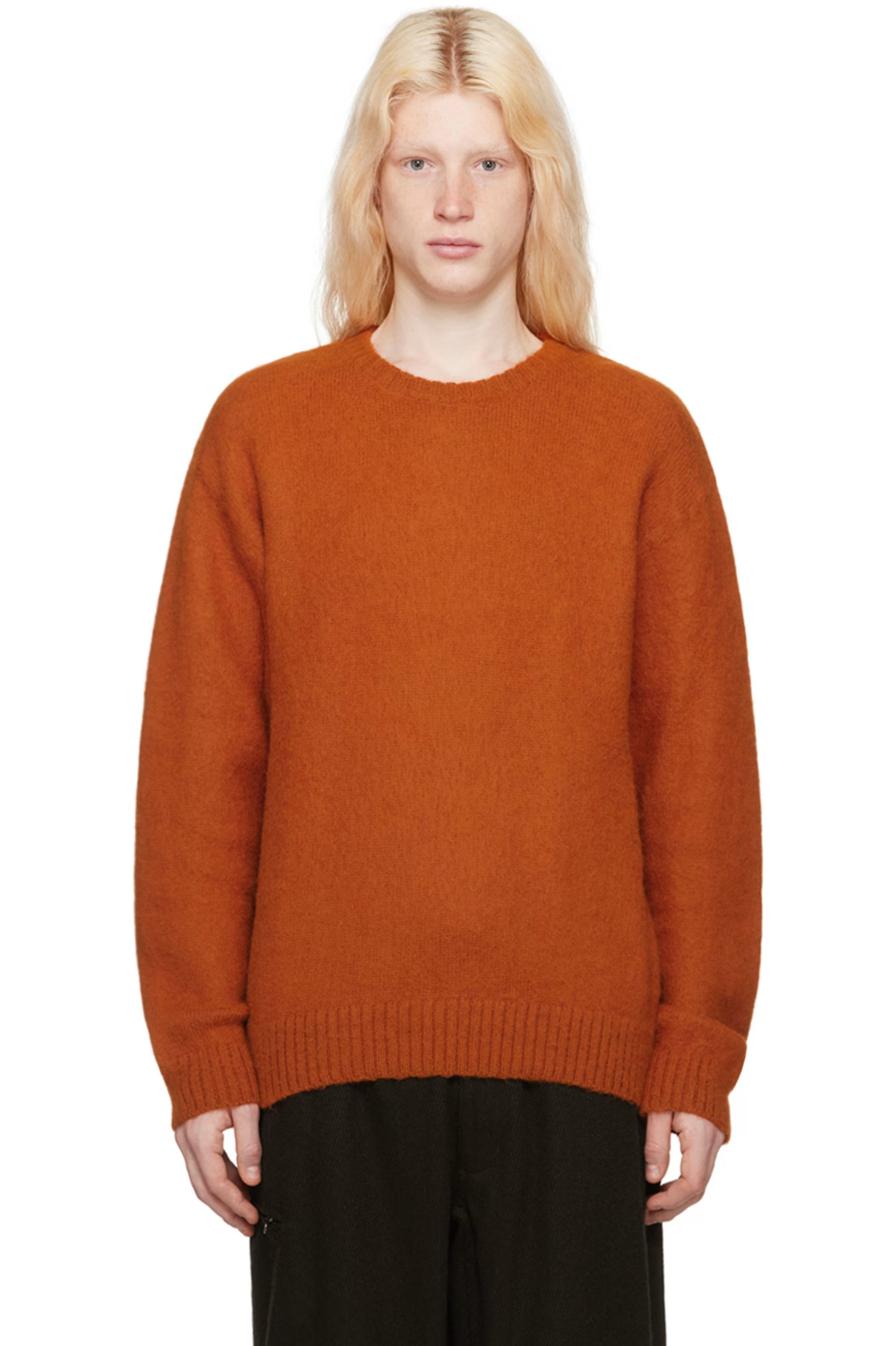 image of Pilgrim Surf Supply Morris Shaggy Alpaca Wool Sweater in Rust Orange, Men's (Size Small)