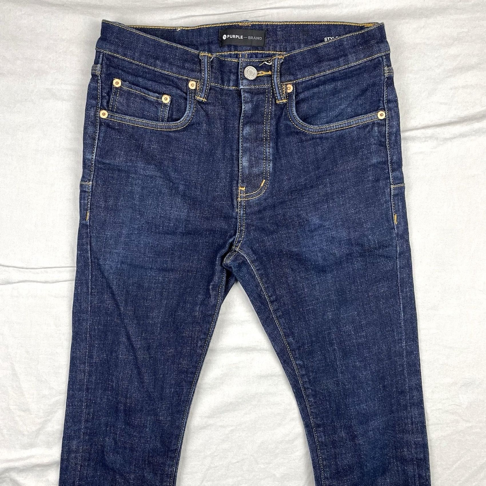 Denime Purple Brand Jeans Mens 31 Fits 28x29 Dark Wash RAI P001 Button Fly Slim Denim Jeans Size US 31 - 2 Thumbnail