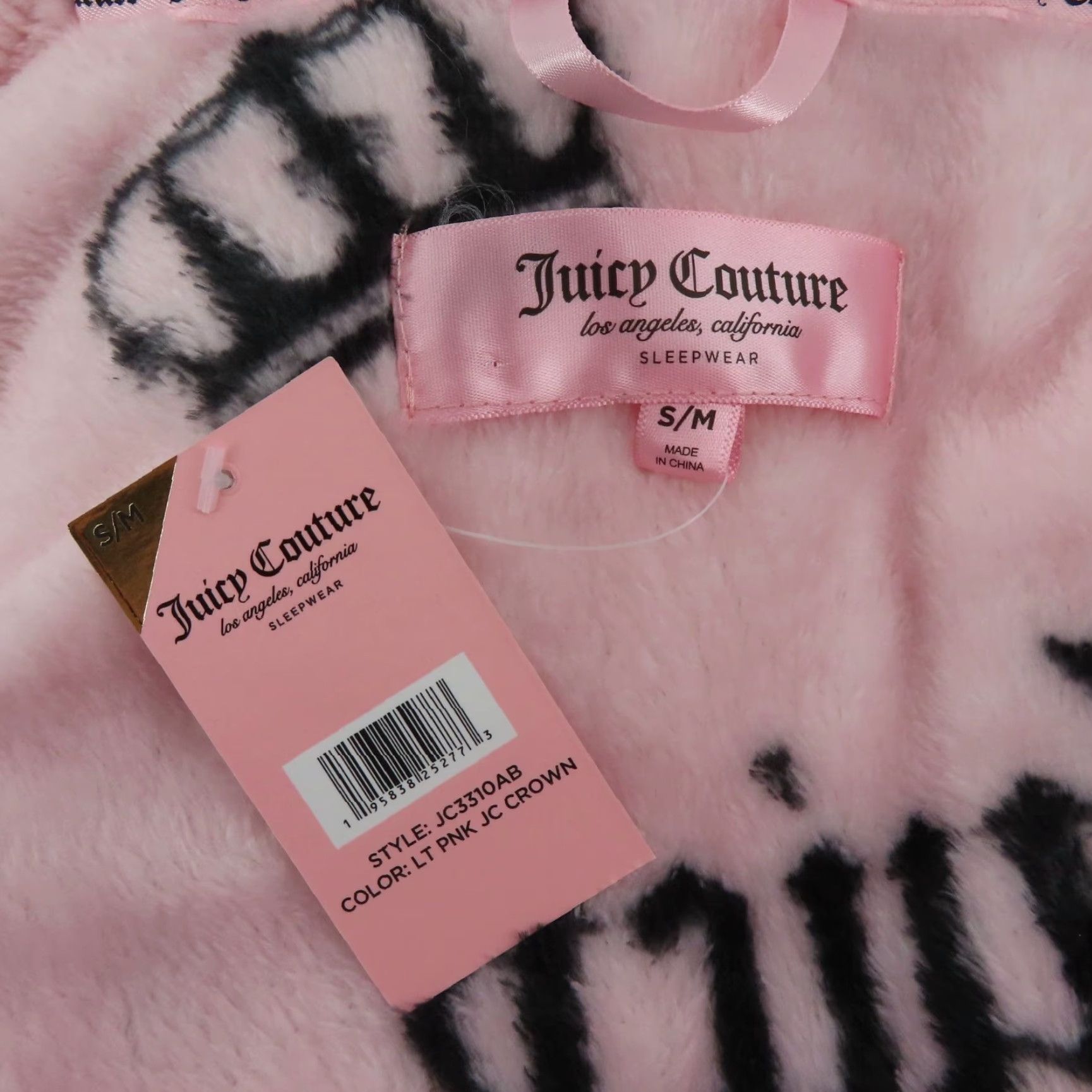 Juicy Couture Juicy Couture Robe Womens S/M Pink Black Crown Plush Bathrobe NEW Size ONE SIZE - 7 Thumbnail