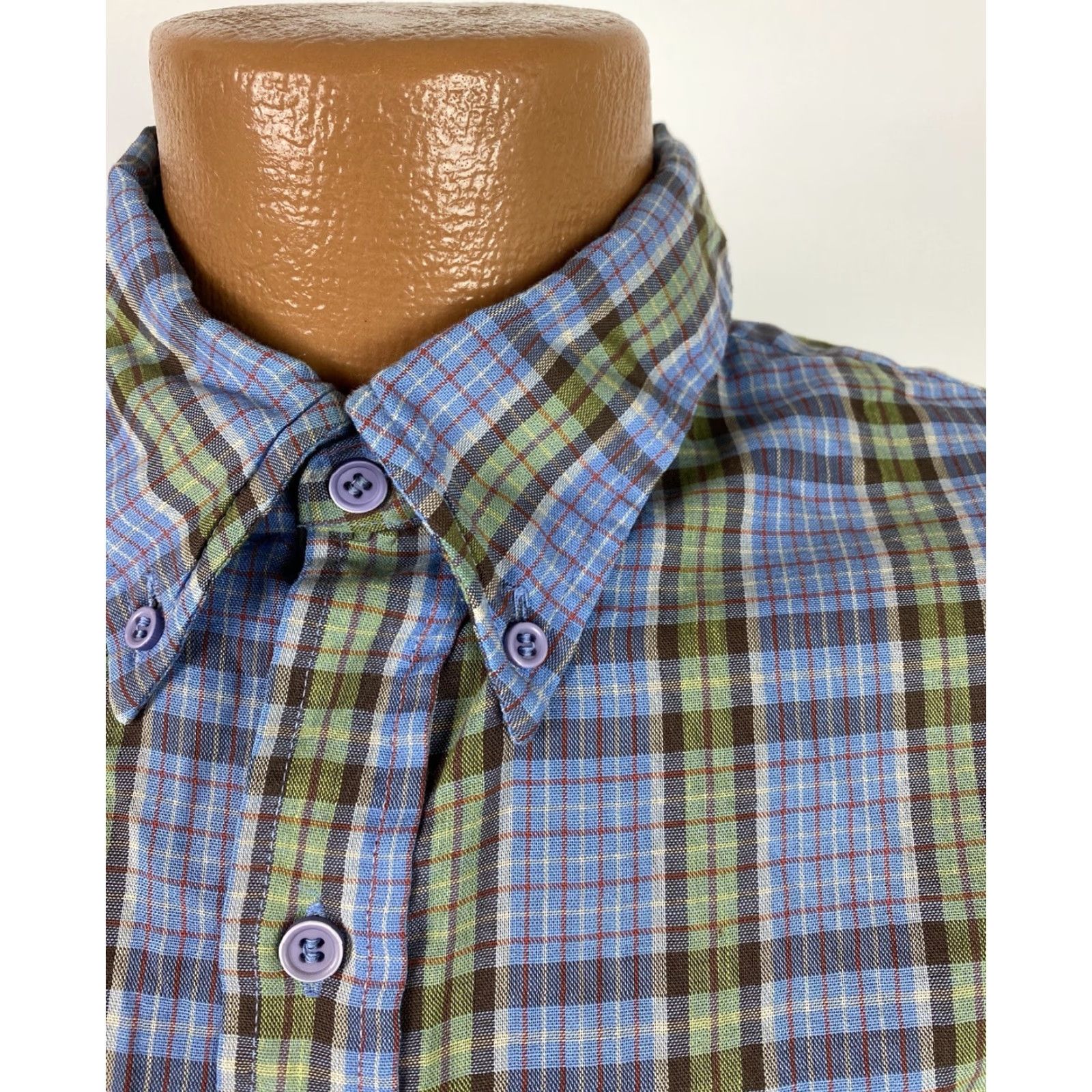 Vintage VINTAGE Moving-Up Button-Up Shirt Mens L Blue Plaid Casual 80s Retro Preppy Lightweight Cotton Poly Darts Pockets Long Sleeve Collared Shirt Mens L Size US L / EU 52-54 / 3 - 5 Thumbnail