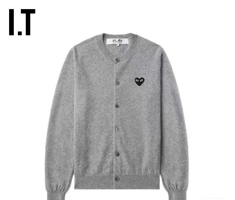 Comme des Garcons Grey Wool Knit Cardigan from CDG PLAY-dmc Size US L / EU 52-54 / 3 - 8 Thumbnail