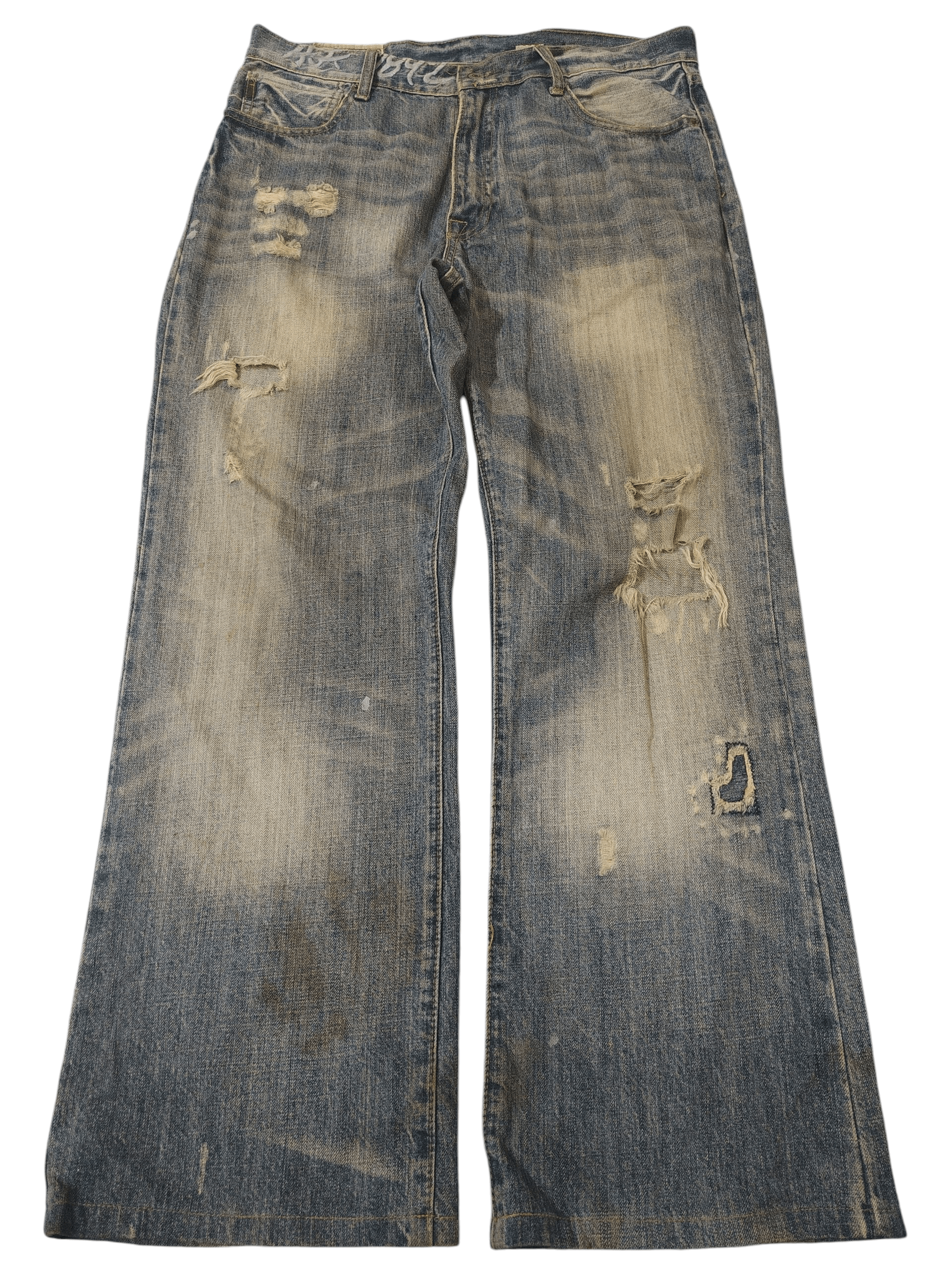 Abercrombie & Fitch Japanese A&F Baggy Flared Jeans Distressed Denim Size US 35 - 1 Thumbnail