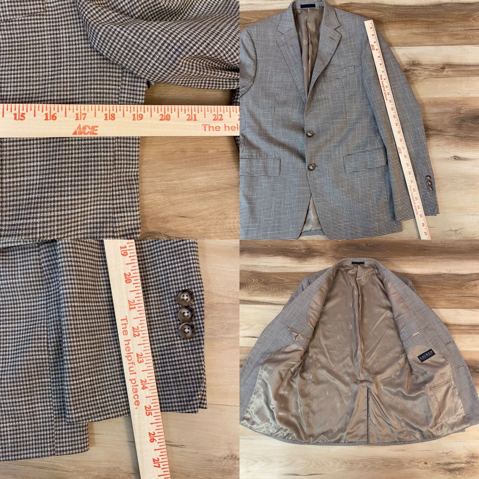 Ralph Lauren Lauren Ralph Lauren Blazer Mens 38R Brown Plaid 2 Button Sport Jacket Stretch Size 38R - 8 Thumbnail