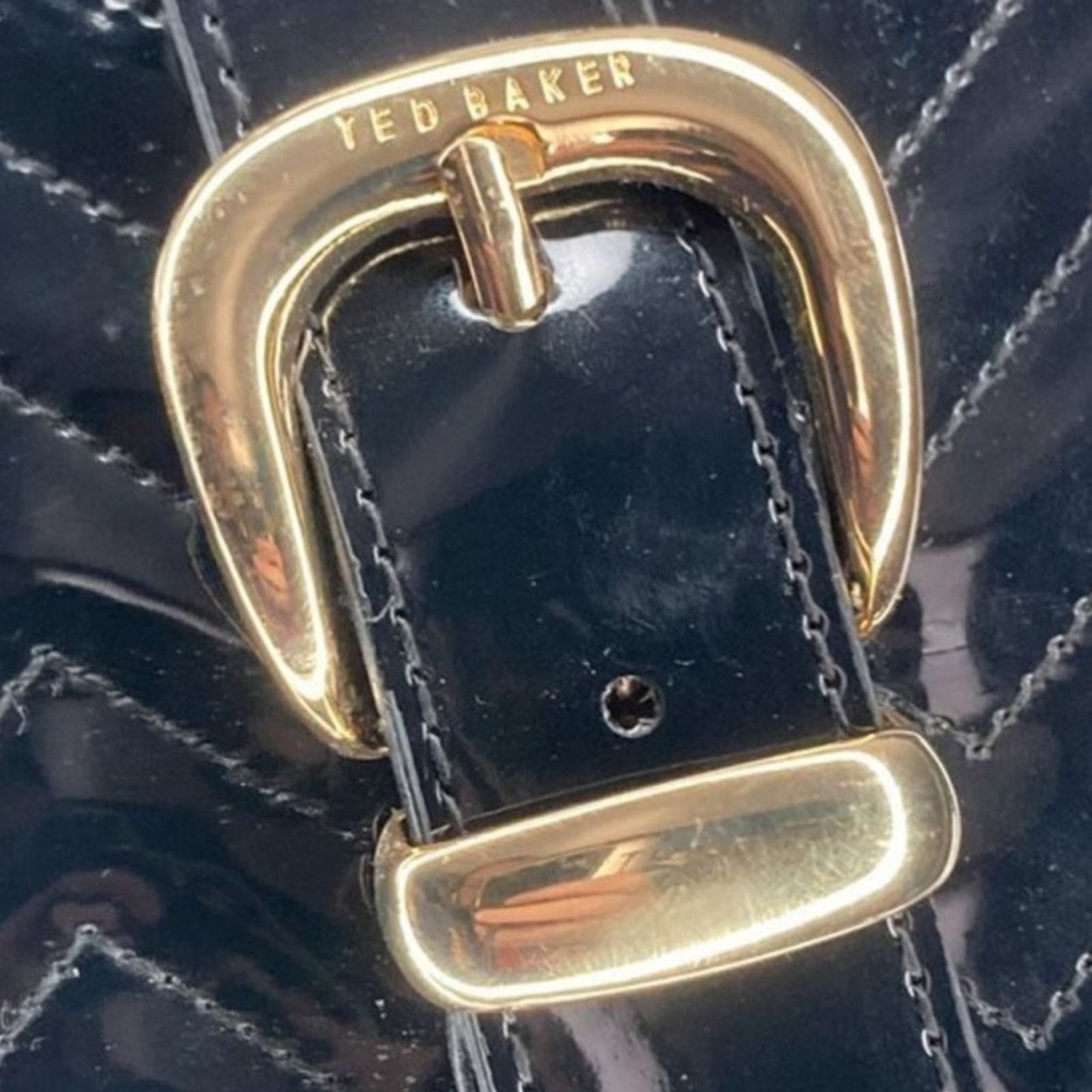 Ted Baker Ted Baker London Black Patent PVC Quilted Gold Buckle Purse Size ONE SIZE - 12 Thumbnail