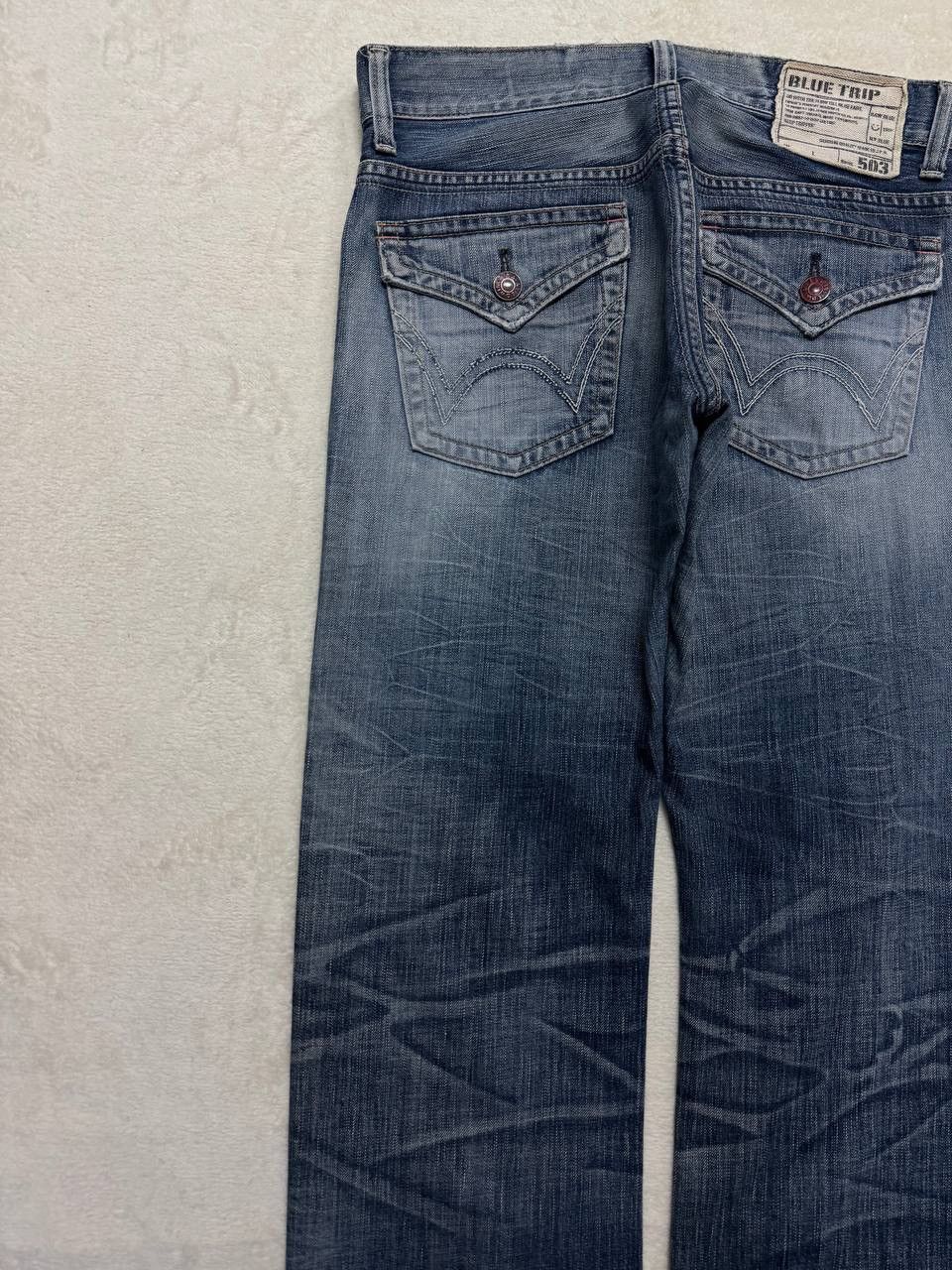 Japanese Brand THRASHED 90s Edwin Sick Faded Distressed Twist Leg Blue Jean Size US 32 / EU 48 - 17 Thumbnail