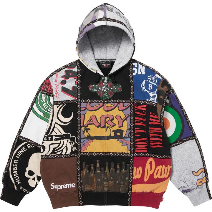 Number (N)ine × Supreme Supreme Number Nine Zip Up Patchwork Hoodie ...