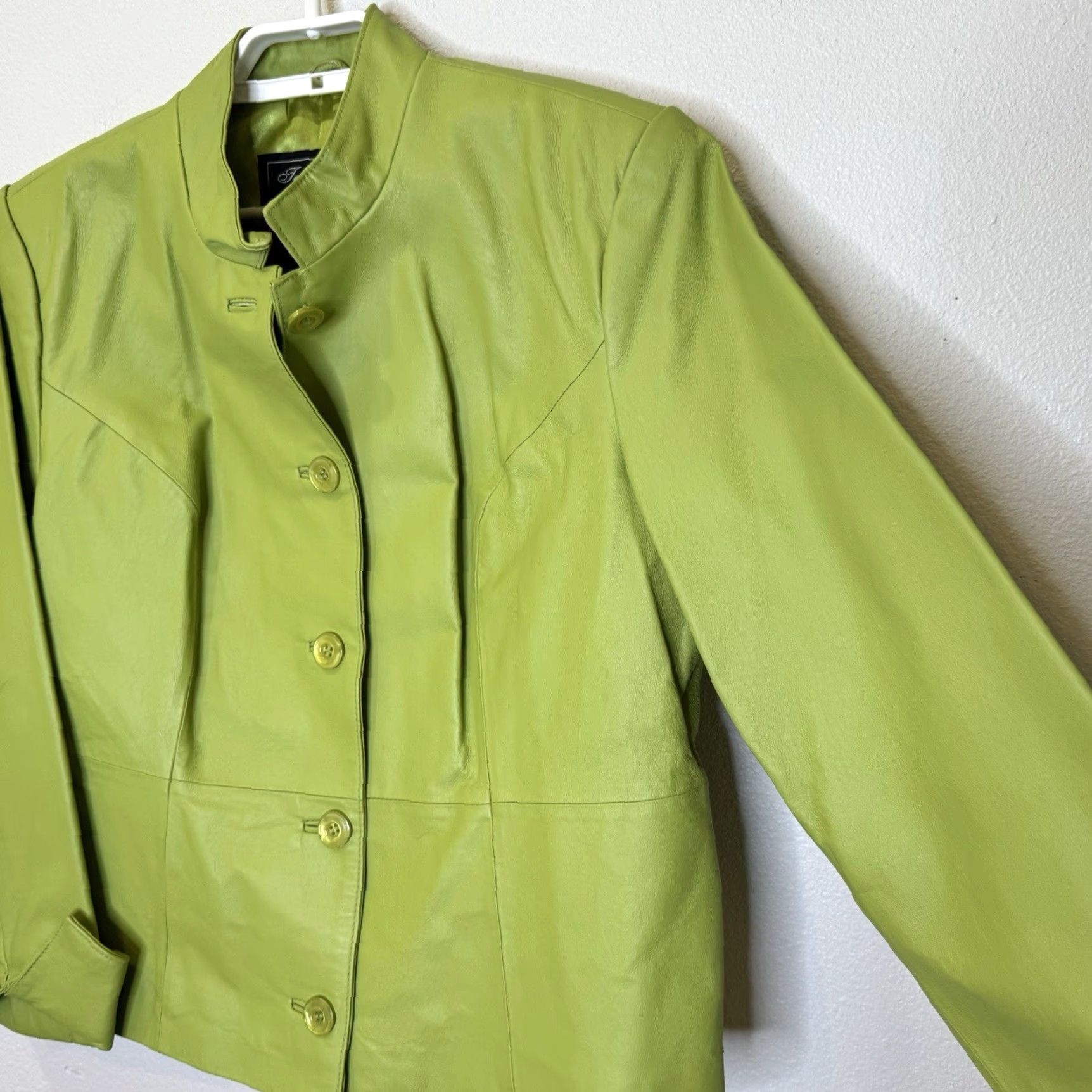 Vintage Terry Lewis Womens Leather Jacket Size Medium Green Button Front Roll Cuff Lined Jacket Size M / US 6-8 / IT 42-44 - 5 Thumbnail