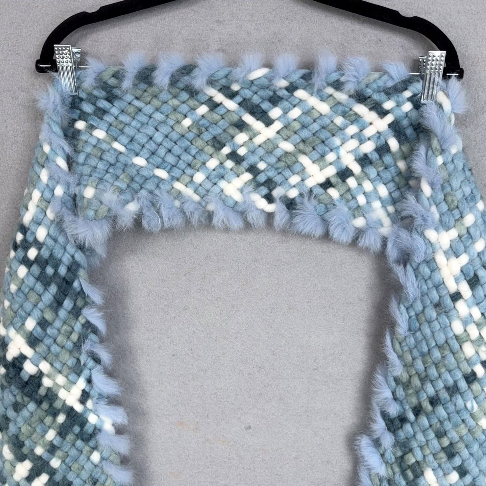 Vintage Wool Rabbit Fur Scarf Womens One Size Blue Plaid Chunky Knit Fringe Winter Cozy Size ONE SIZE - 2 Thumbnail