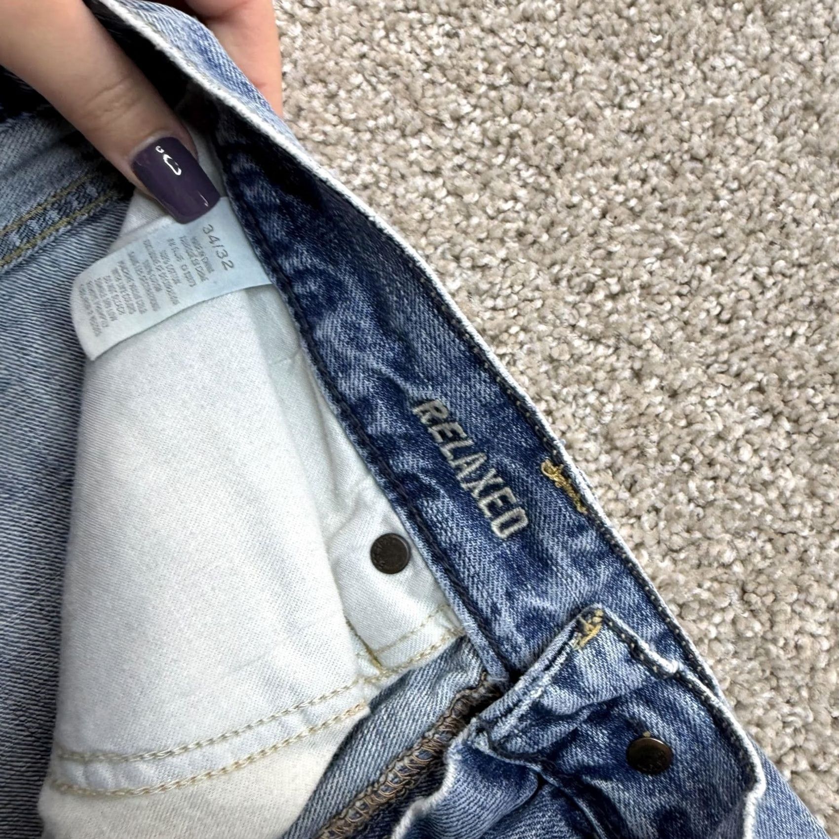 American Eagle Outfitters American Eagle Relaxed Jeans Mens 34x32 Light Wash Blue Denim Distressed Jeans Size US 34 / EU 50 - 5 Thumbnail