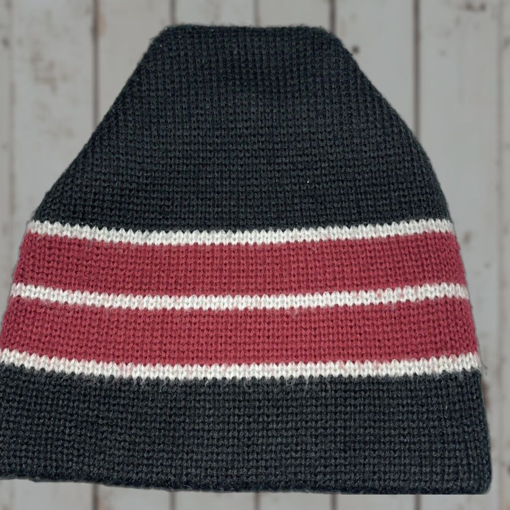 Vintage VINTAGE 70s Winter Wool Knit Ski CAP Beanie Wool Hat Striped Black Brown 80s Snuggler Unisex Size ONE SIZE - 1 Thumbnail