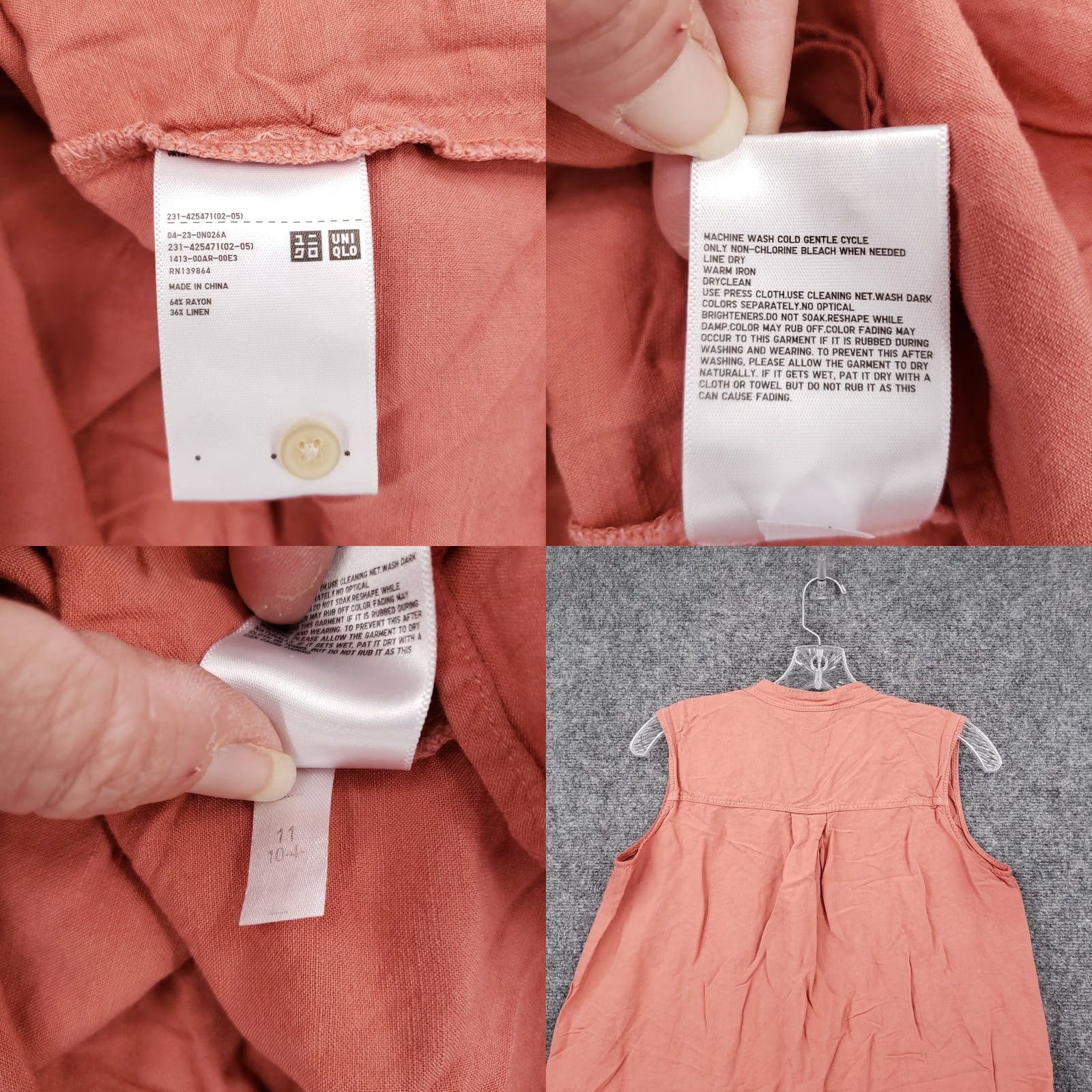 Uniqlo Uniqlo Blouse Womens S Small Orange V Neck Sleeveless Popover Linen Casual Top Size S / US 4 / IT 40 - 8 Thumbnail