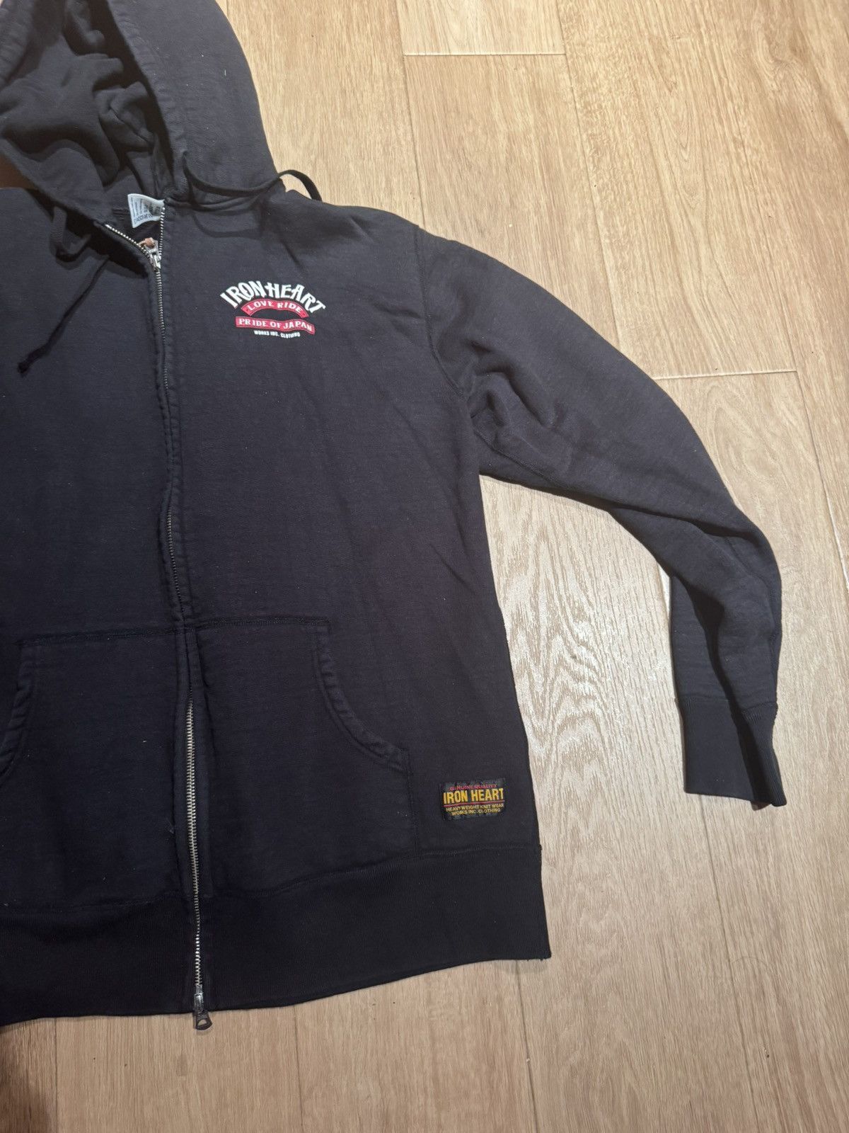 Iron Heart 14oz Ultra Heavyweight Loopwheel Cotton Zip Up Hoodie - Blk Size US XXL / EU 58 / 5 - 2 Thumbnail