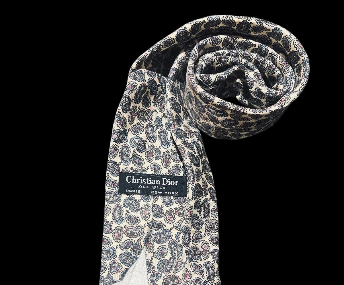 Christian Dior Monsieur Christian Dior Monsieur Paisley Silk Tie Beige Made in USA Size ONE SIZE - 4 Thumbnail