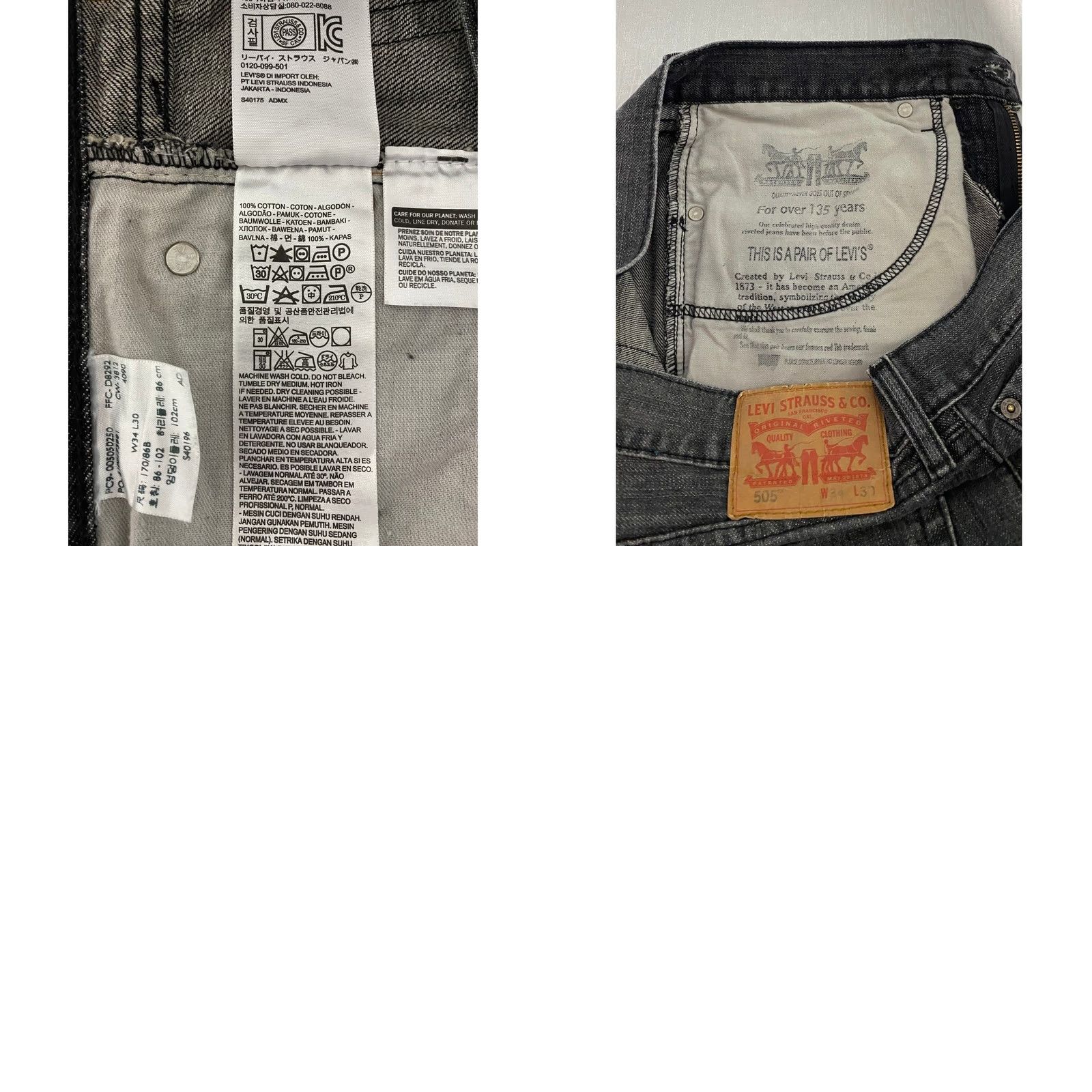 Levi's VINTAGE Levi's 505 Jeans Mens Regular Straight 34x30 Black Charcoal Wash Denim Cotton Zipper Button Pockets 5-Pocket Mens Size US 34 / EU 50 - 8 Thumbnail