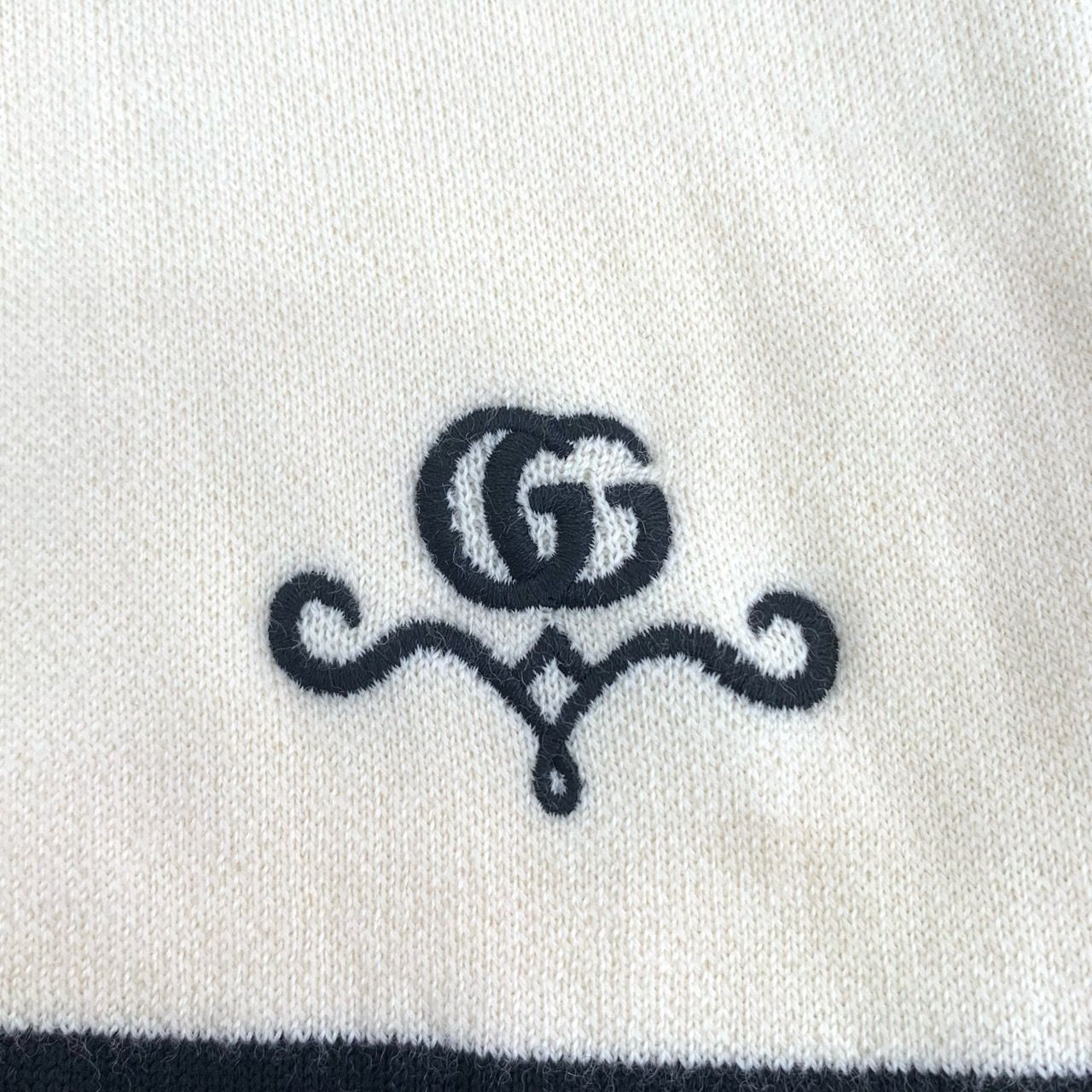 Gucci [Gucci] Embroidered Striped Trim Beige Wool Short-Sleeve Kn Size XS / US 0-2 / IT 36-38 - 5 Thumbnail