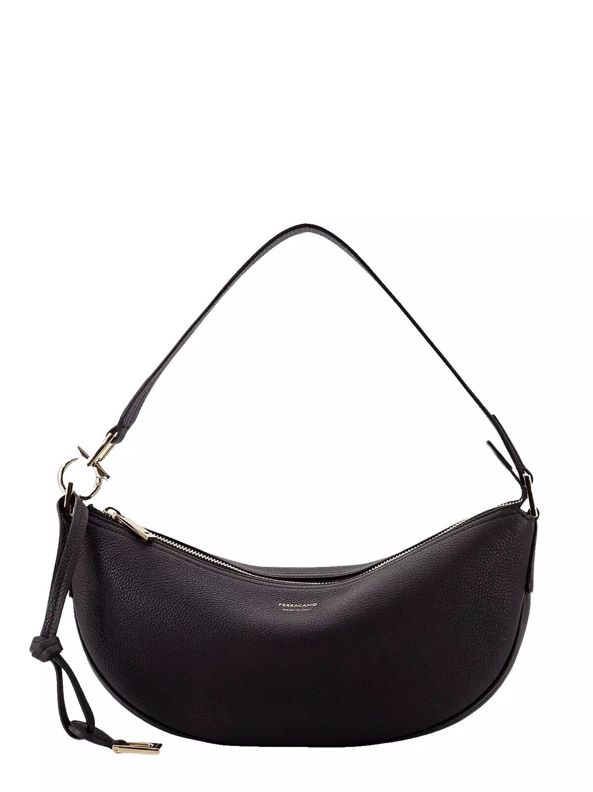 FERRAGAMO Black Leather Small Hobo Bag New And Authentic