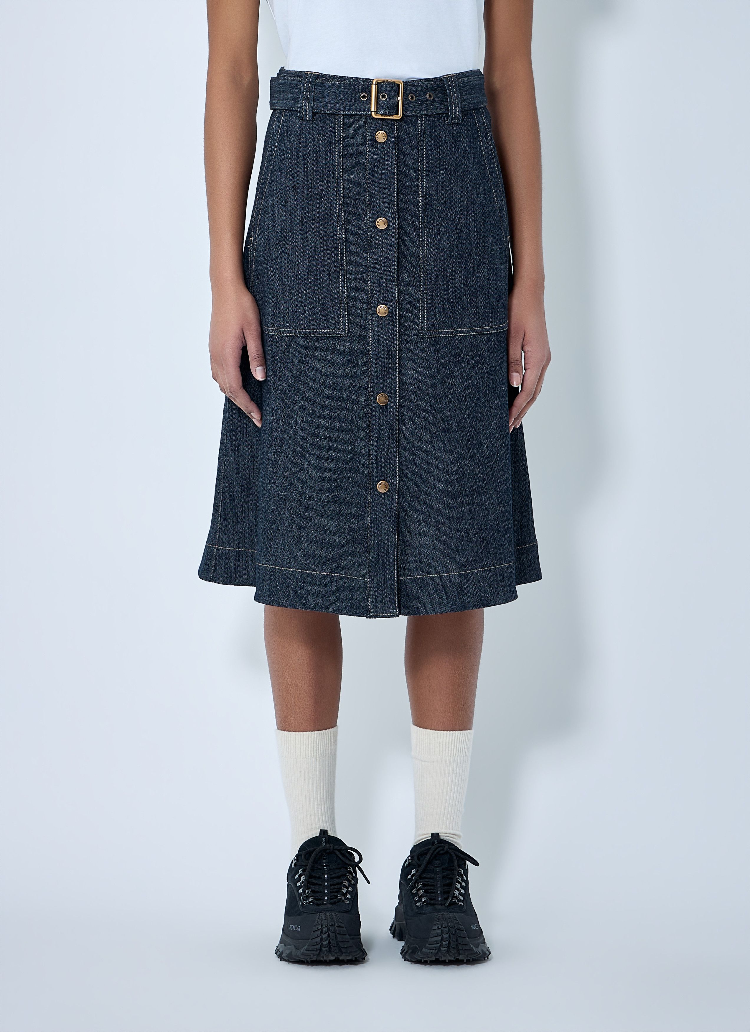 Moncler Button-Front Denim Midi Skirt Size 28" / US 6 / IT 42 - 1 Thumbnail