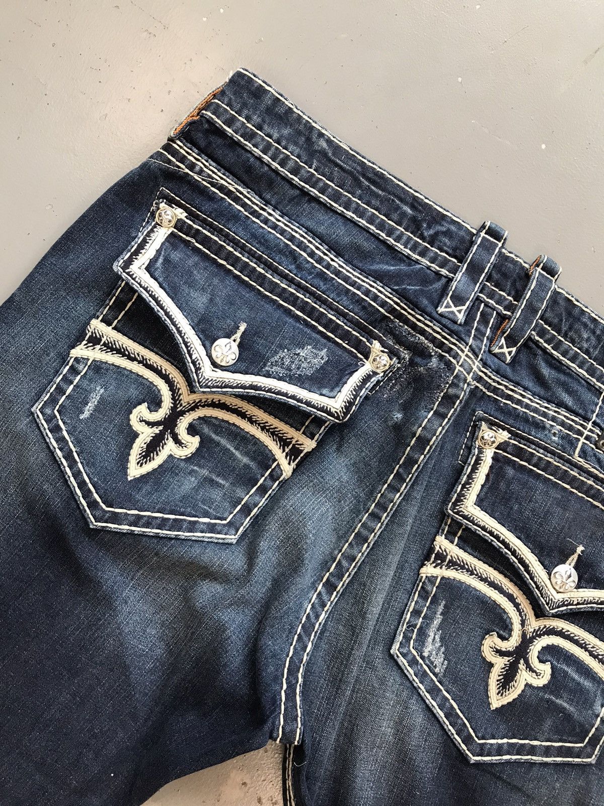 Vintage rock revival stitch embroidered denim