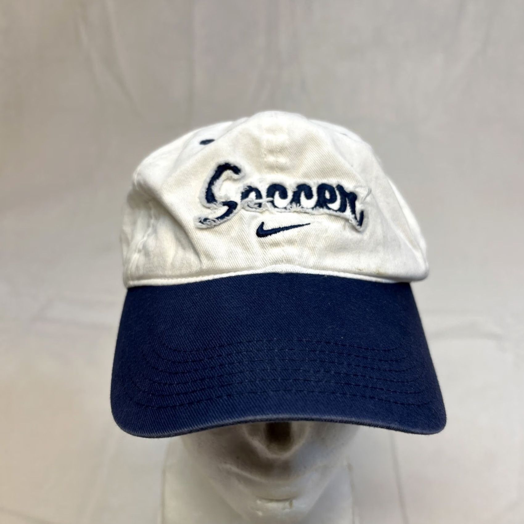 Nike VINTAGE RARE 90s Y2K Nike Soccer White/Blue Hat Adjustable StrapBack Cap Mens Baseball Cap White Adjustable Cap Size ONE SIZE - 4 Thumbnail
