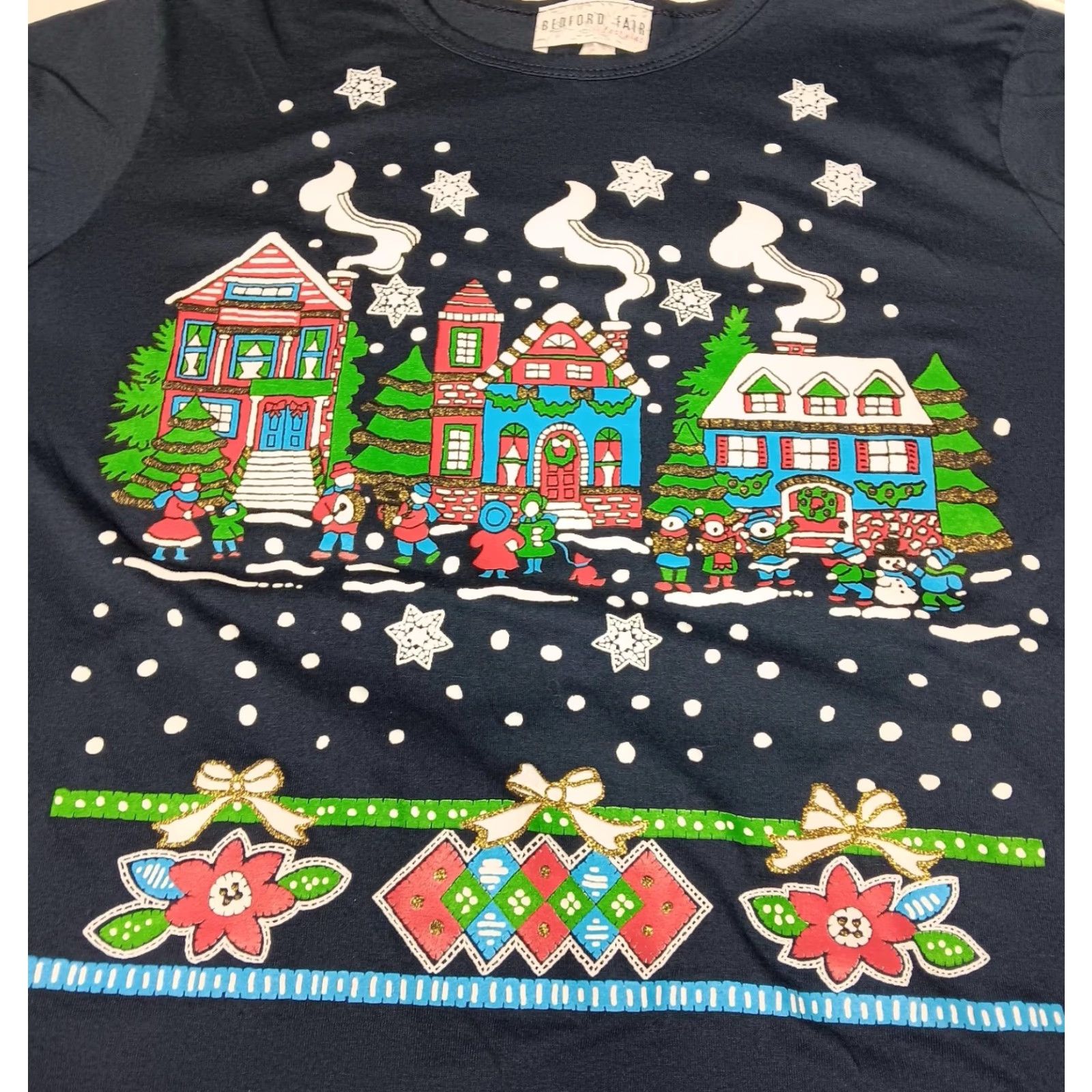 Vintage VINTAGE Bedford Fair Womens Long Sleeve Knit Christmas Shirt XL Winter Holiday Glitter Blue Size XL / US 12-14 / IT 48-50 - 3 Thumbnail