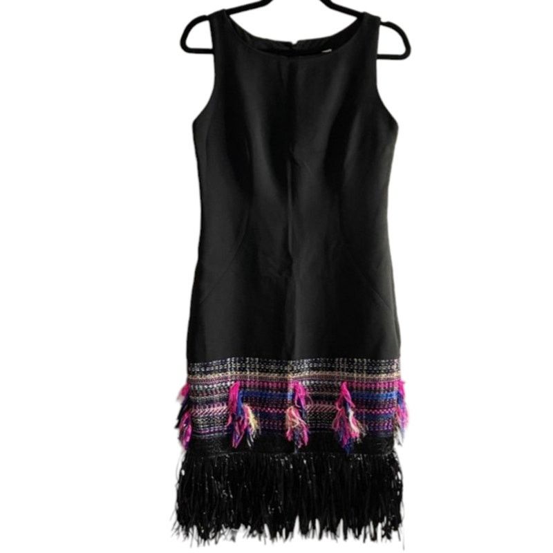 MILLY MILLY Black Multi Color-Couture Tweed Fringe Dress. Sz 4 New Size S / US 4 / IT 40 - 2 Thumbnail