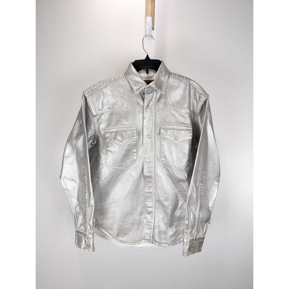 VTMNTS o1rshd1 Metallic Denim Shirt in Metallic Silver Size US M / EU 48-50 / 2 - 1 Thumbnail