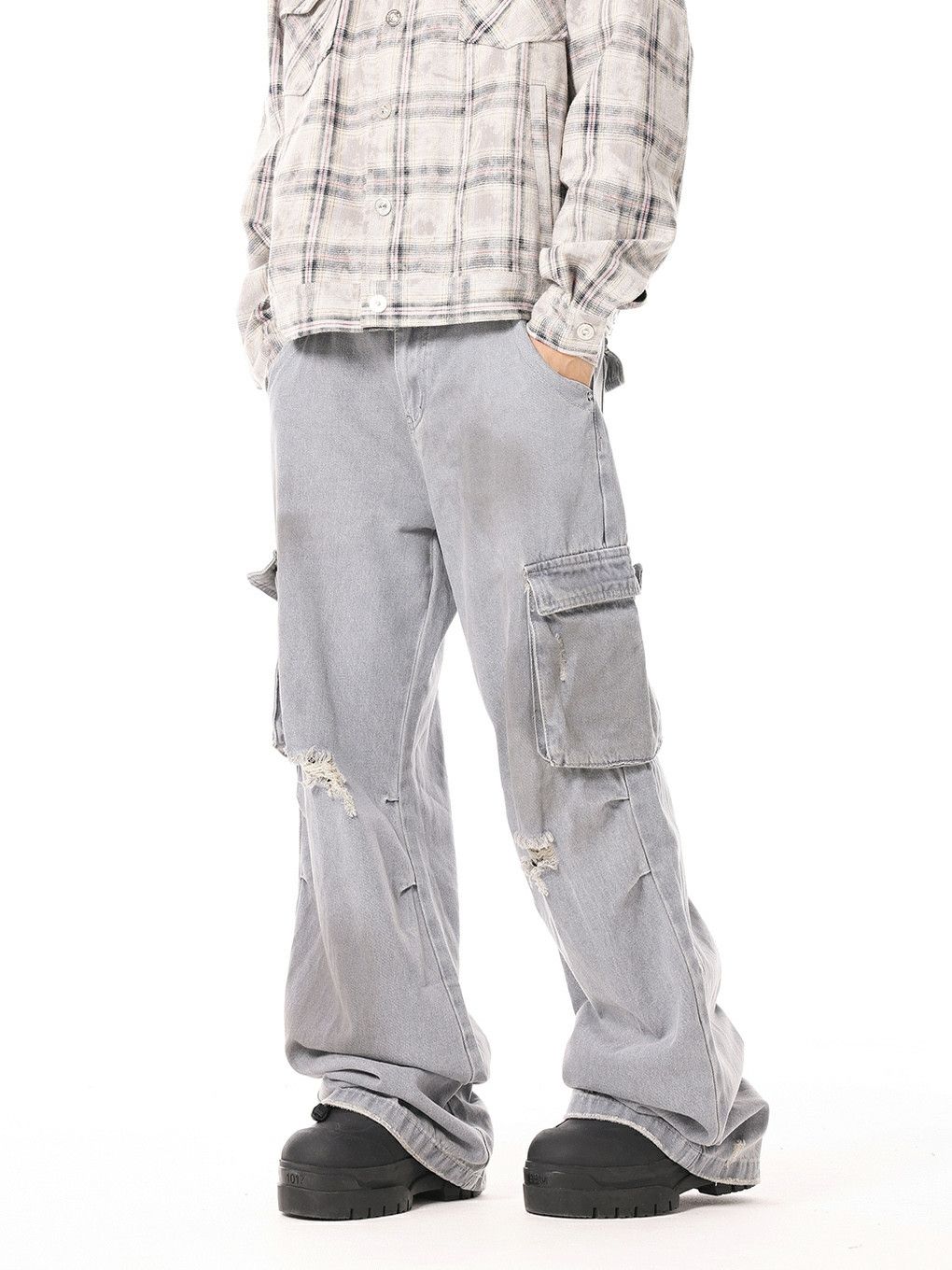 washed faded paint baggy cargo pants