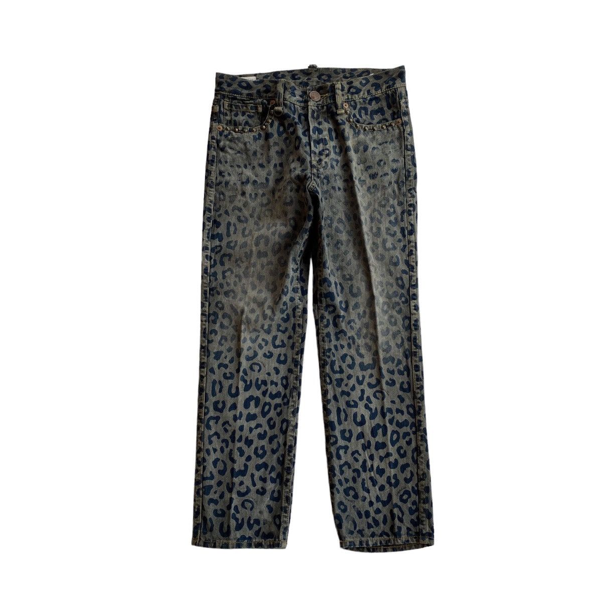 image of Hysteric Glamour Co&lu Leopard Print Washed Denim Pants, Men's (Size 28)