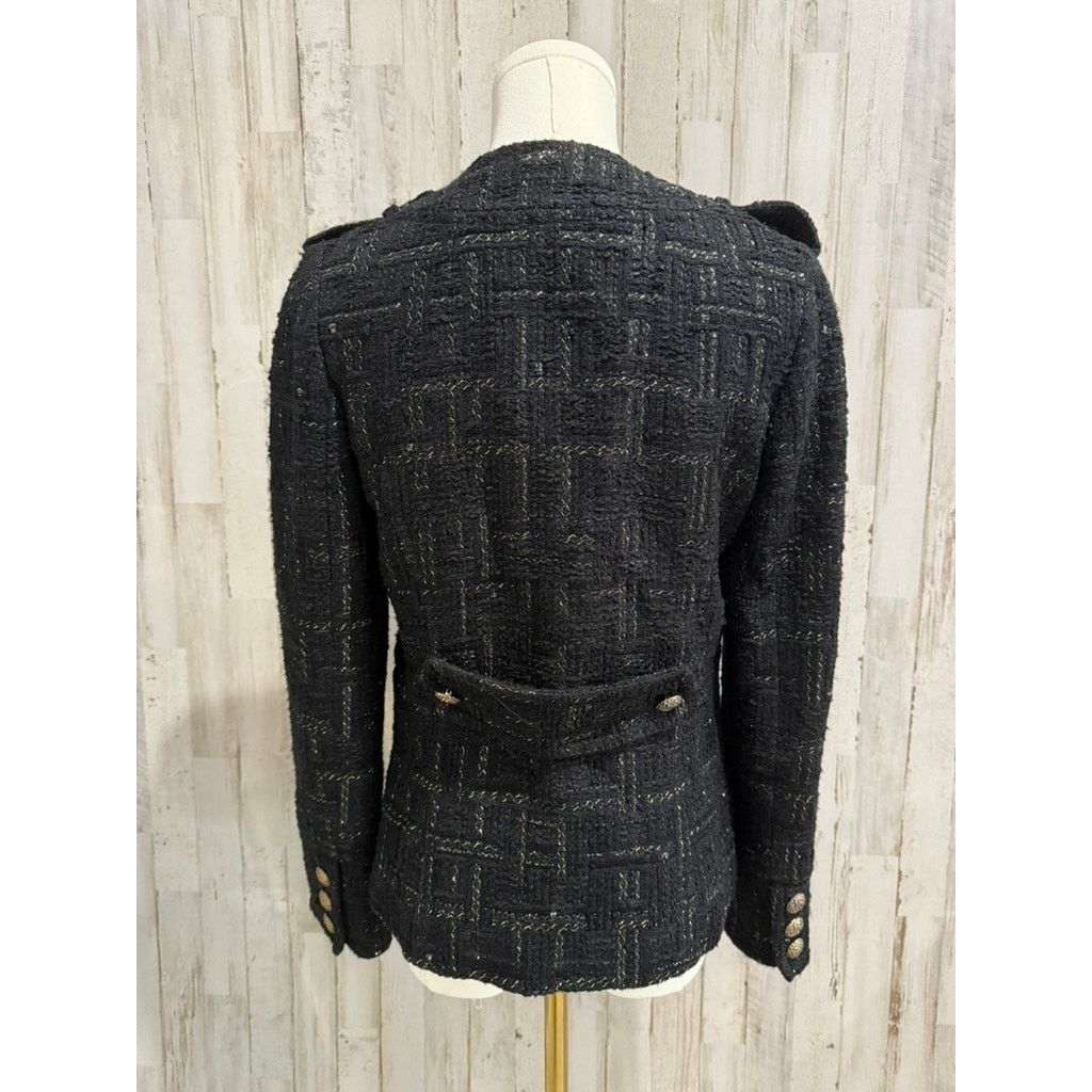 MILLY Milly of New York Women's Black Tweed Double-Breasted Jacket Size XS / US 0-2 / IT 36-38 - 4 Thumbnail