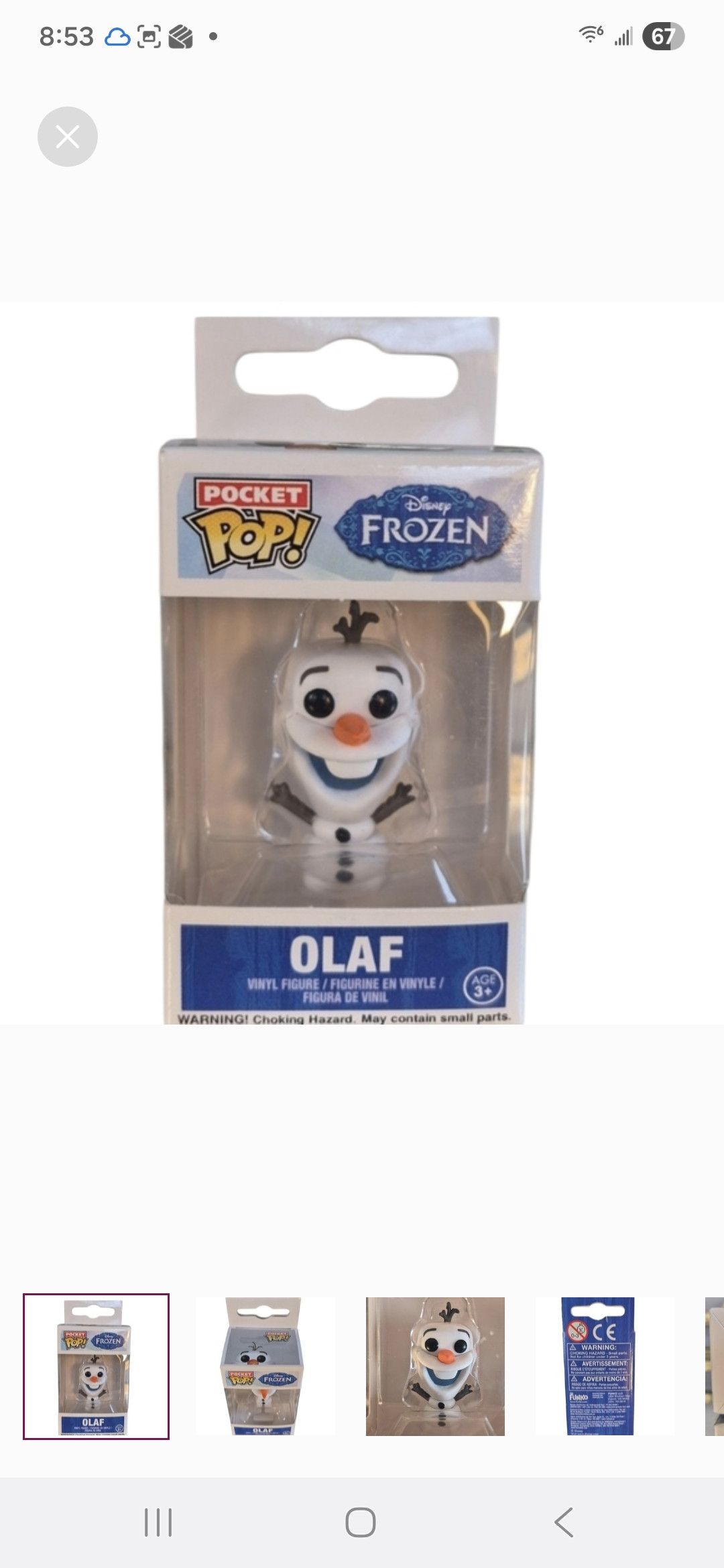 Other Funko × Disney's Frozen OLAF Vinyl Pocket POP Keychain Size ONE SIZE - 1 Thumbnail