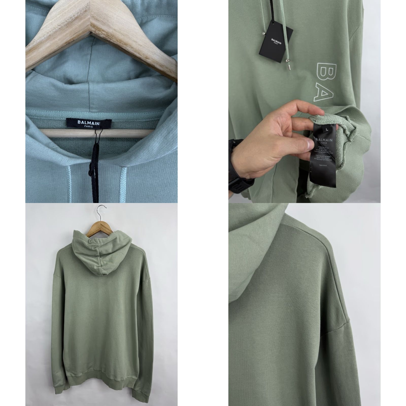 Balmain VINTAGE Balmain Paris Logo-Embossed Green Terry Hoodie L Mens Hoodie Logo Paris Green L Regular Pullover Size US L / EU 52-54 / 3 - 9 Thumbnail